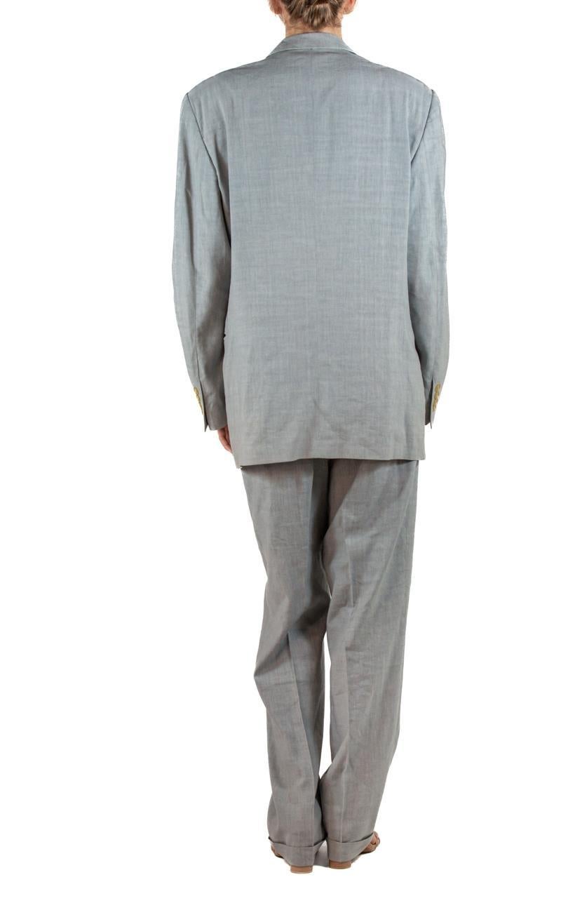 1990S Donna Karan Oyster Grey Linen & Rayon Pant Suit For Sale 1