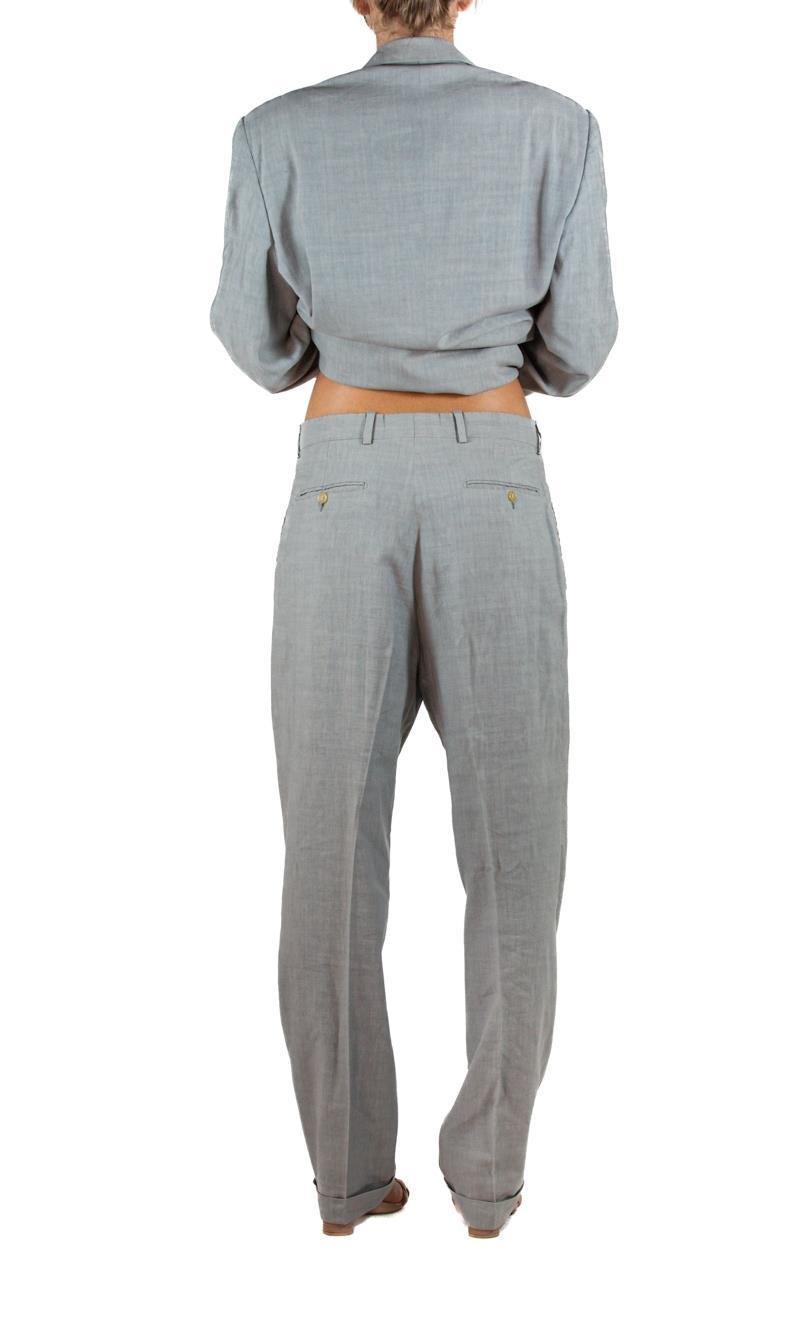 1990S Donna Karan Oyster Grey Linen & Rayon Pant Suit For Sale 2