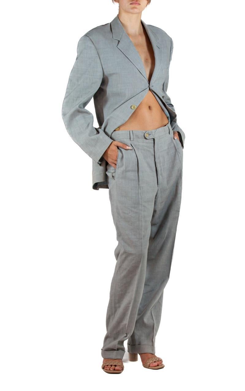 1990S Donna Karan Oyster Grey Linen & Rayon Pant Suit For Sale 3