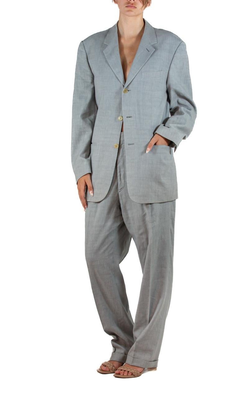 1990S Donna Karan Oyster Grey Linen & Rayon Pant Suit For Sale 4