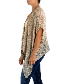 1990S DONNA KARAN Oyster Grey Silk Knit Pale Ombre Cardigan