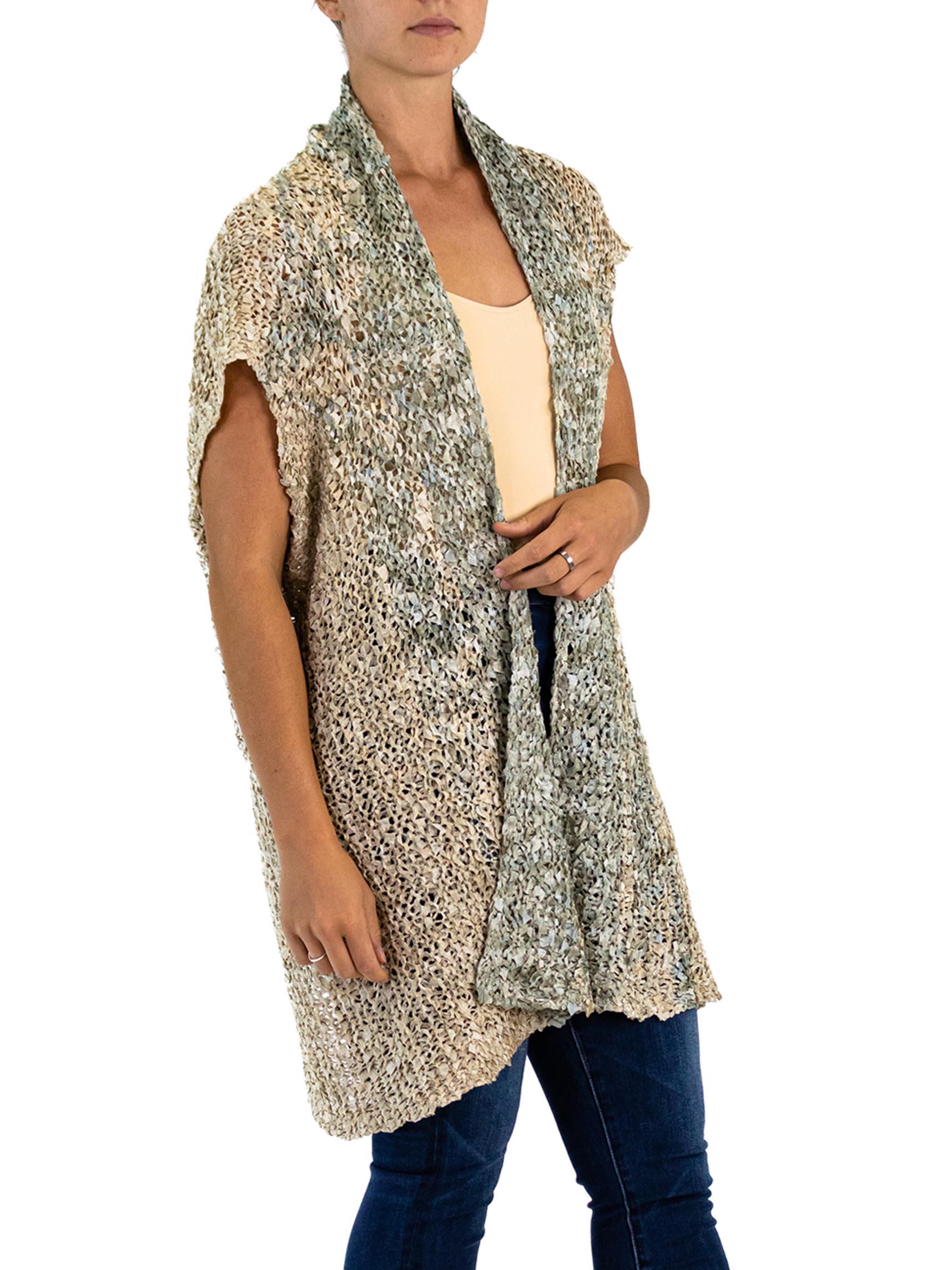 1990S DONNA KARAN Oyster Grey Silk Knit Pale Ombre Cardigan For Sale 2