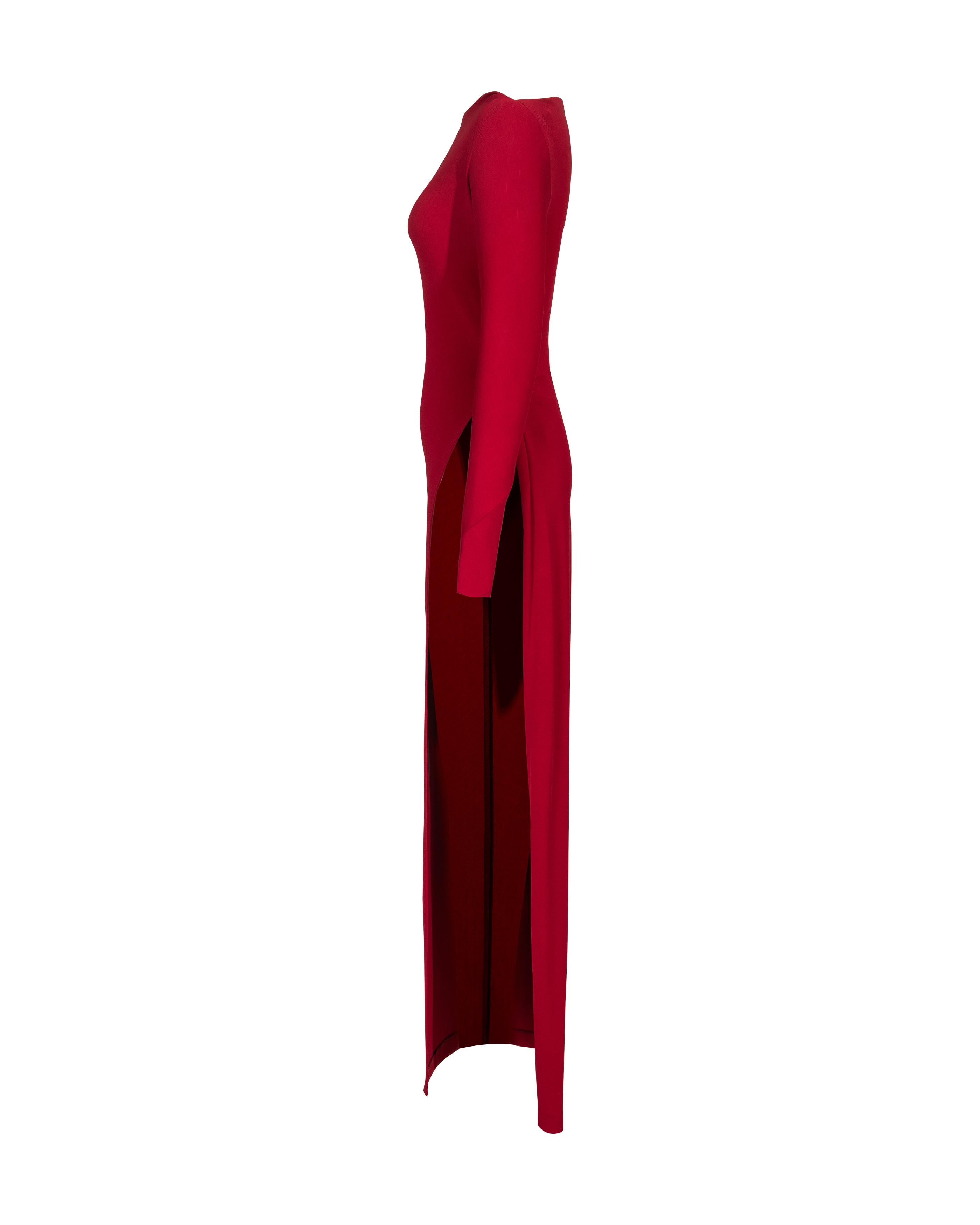 1990's Donna Karan Red Long Sleeve Jersey Asymmetrical Gown 3
