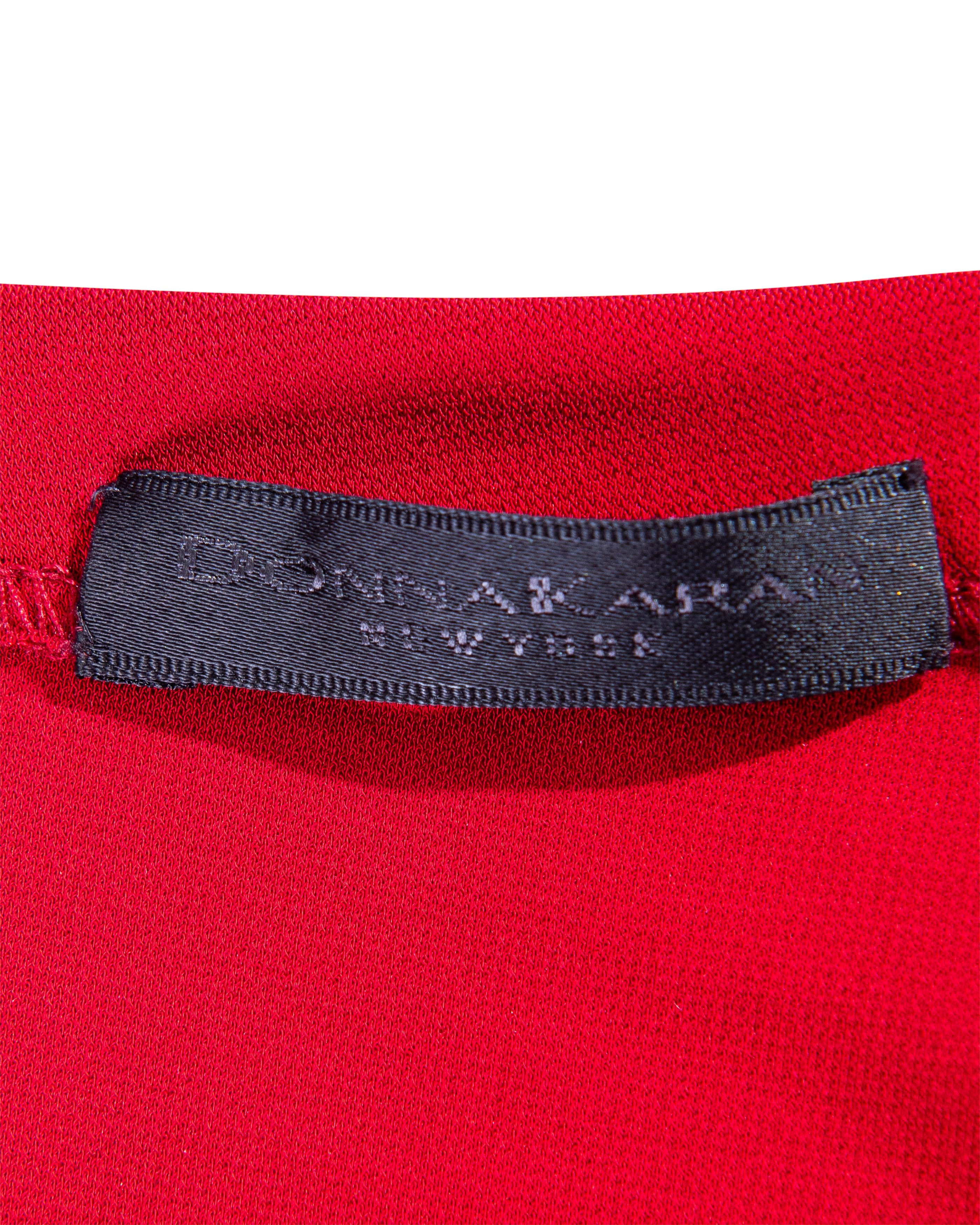 1990's Donna Karan Red Long Sleeve Jersey Asymmetrical Gown 5