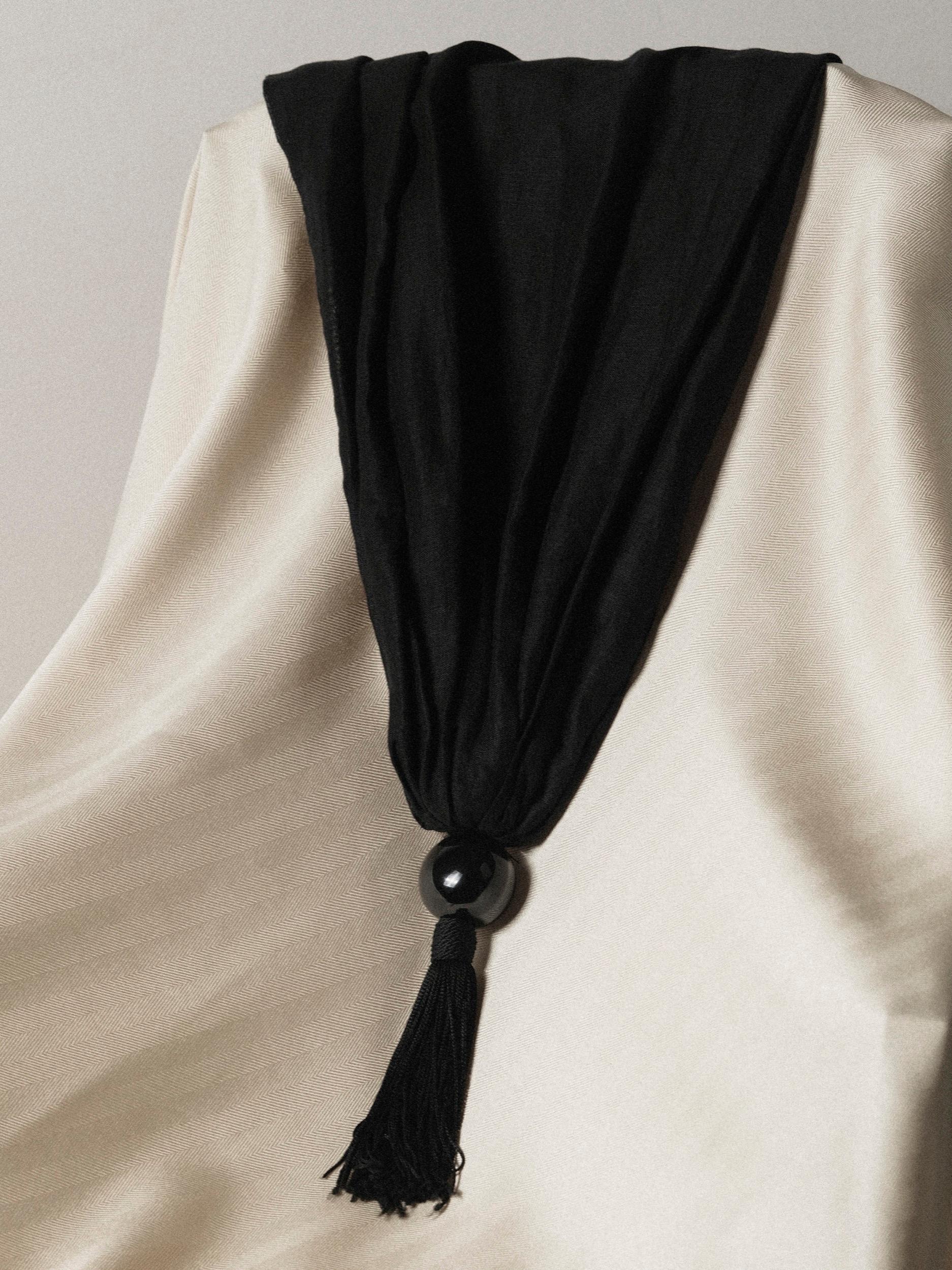 1990's Donna Karan Scarf Shawl w/ Oversized Bead and Tassel 10