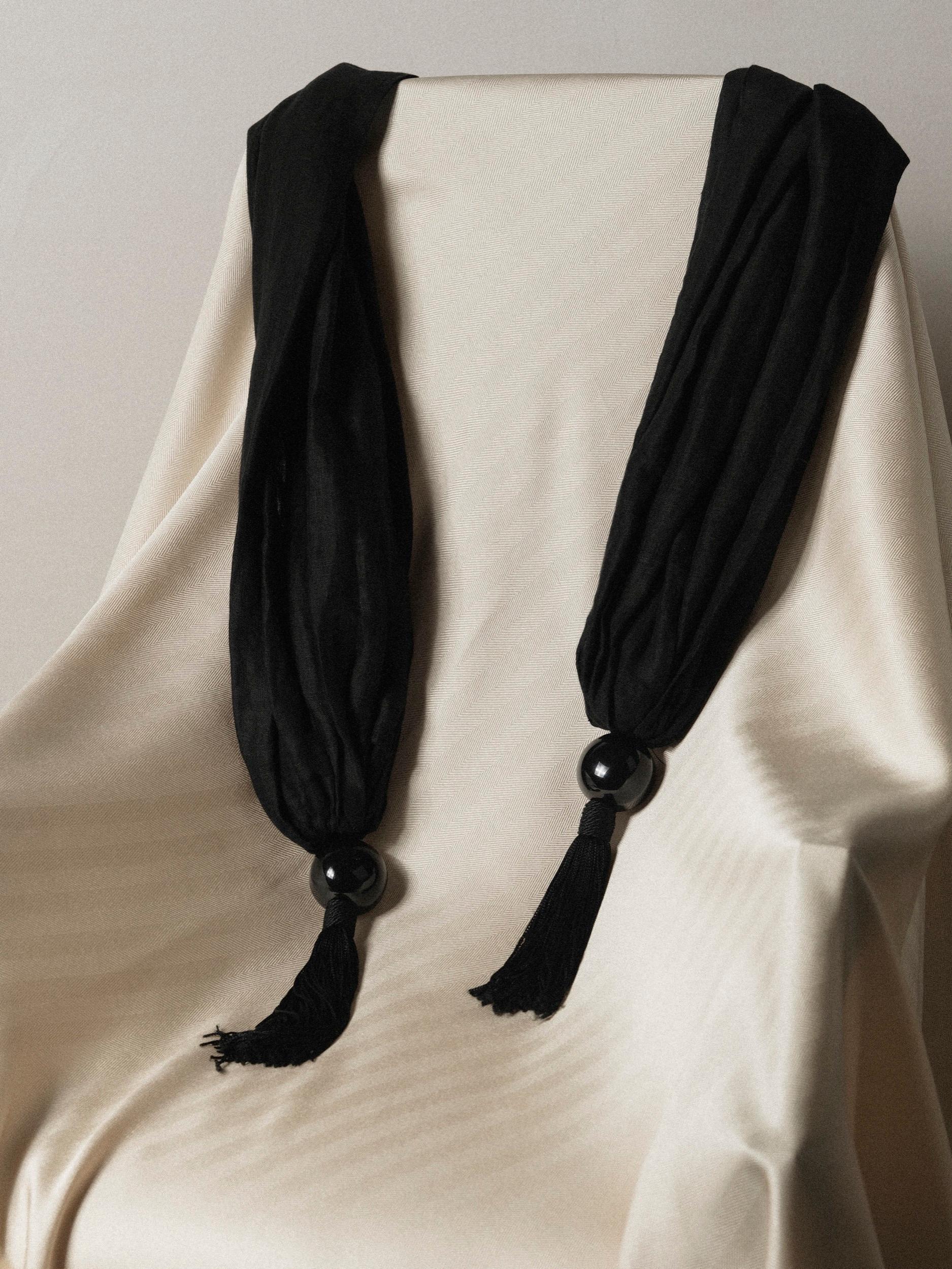 1990's Donna Karan Scarf Shawl w/ Oversized Bead and Tassel 14