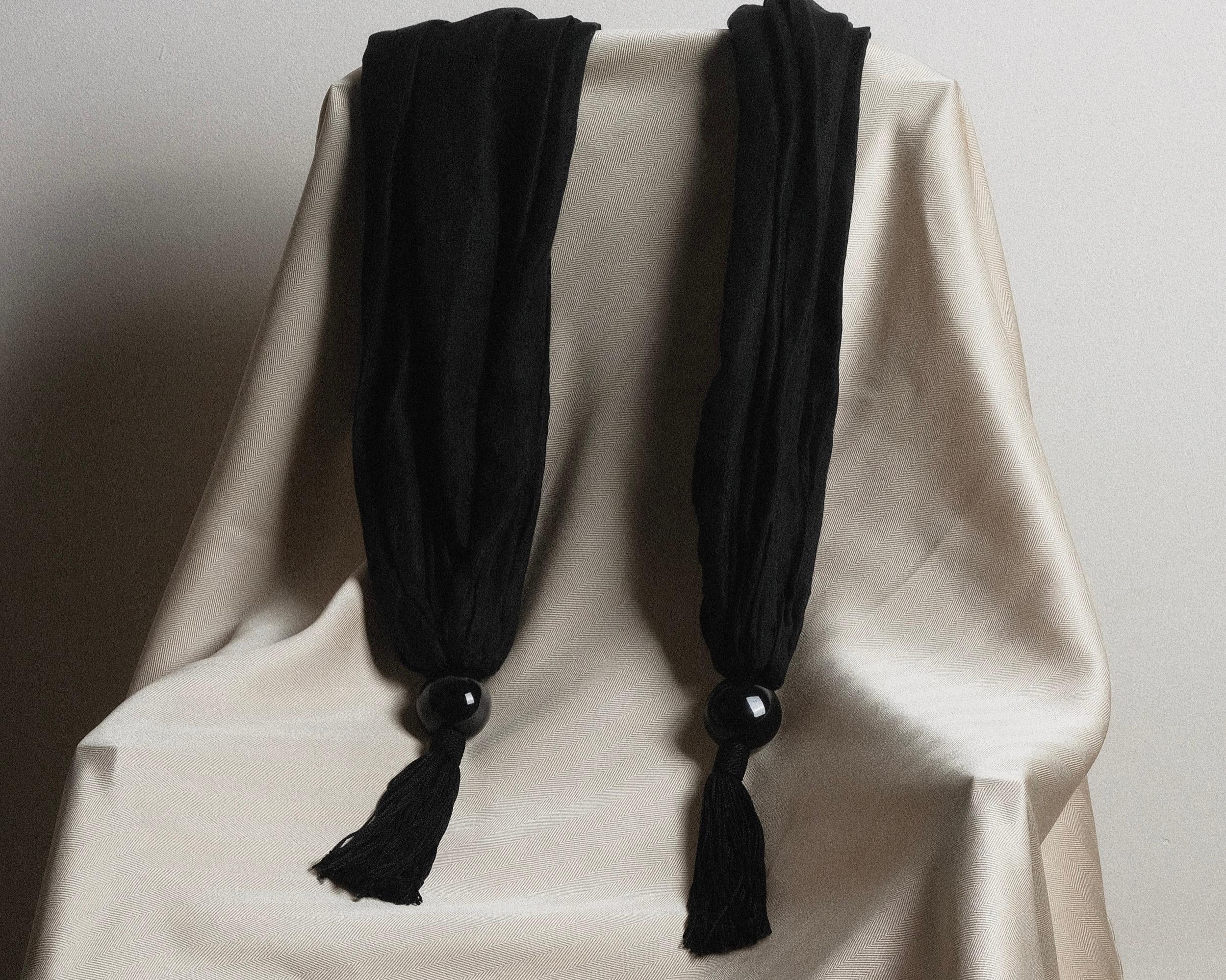 1990's Donna Karan Scarf Shawl w/ Oversized Bead and Tassel 12