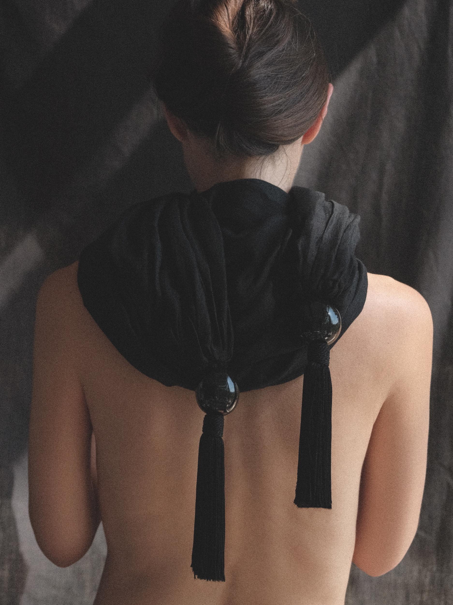 1990's Donna Karan Scarf Shawl w/ Oversized Bead and Tassel In Good Condition In Los Angeles, CA