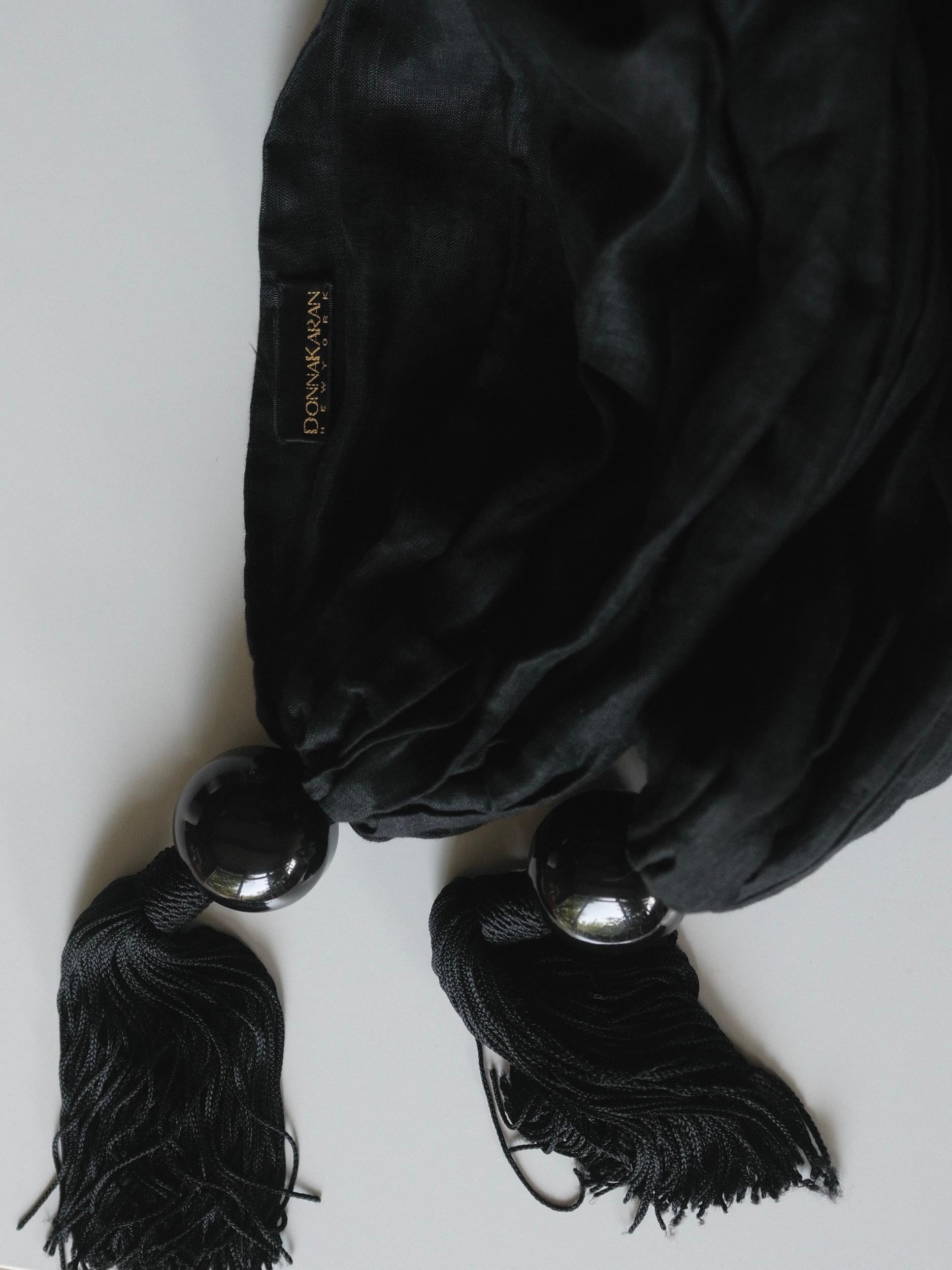 1990's Donna Karan Scarf Shawl w/ Oversized Bead and Tassel 1