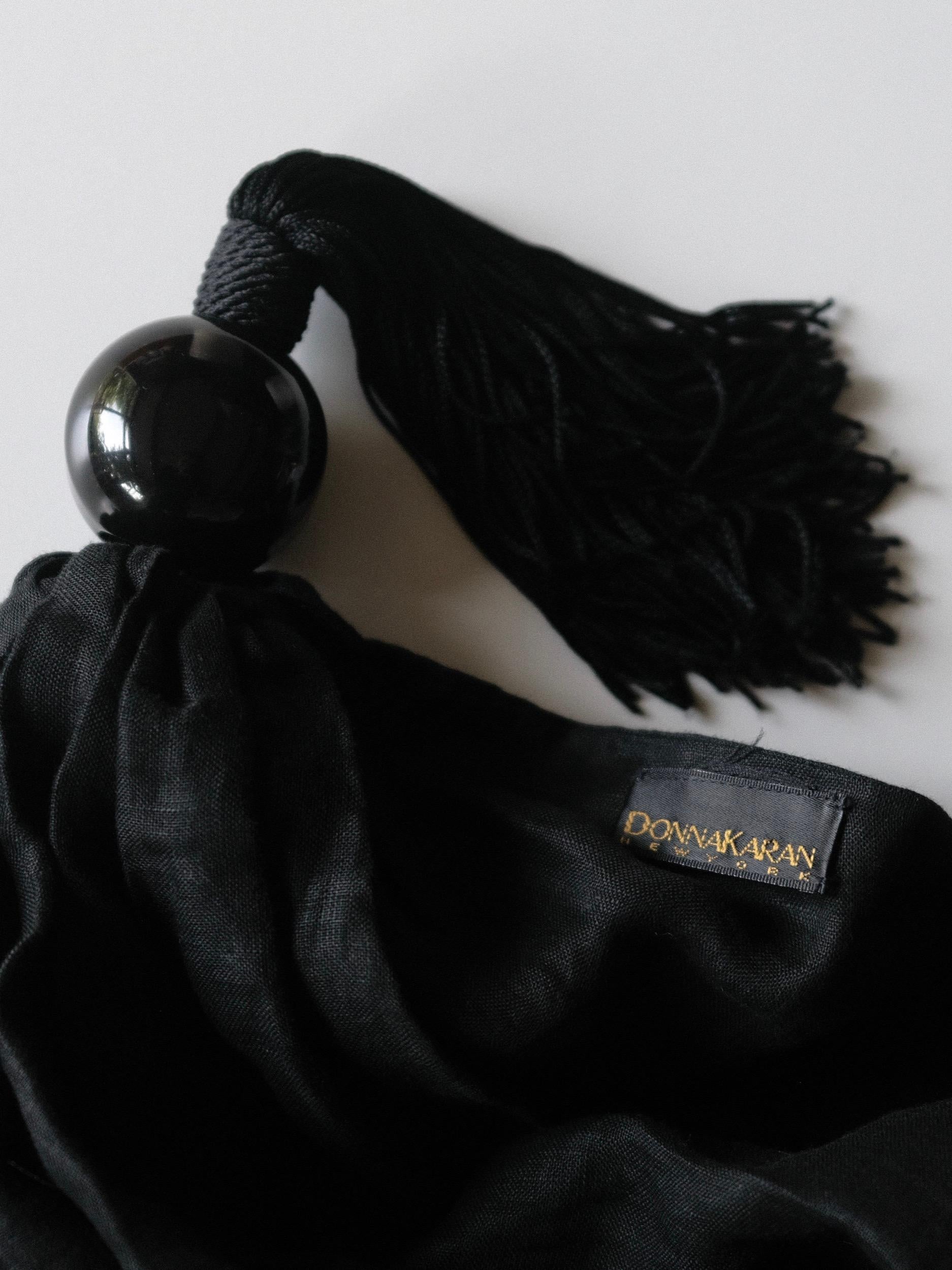 1990's Donna Karan Scarf Shawl w/ Oversized Bead and Tassel 4
