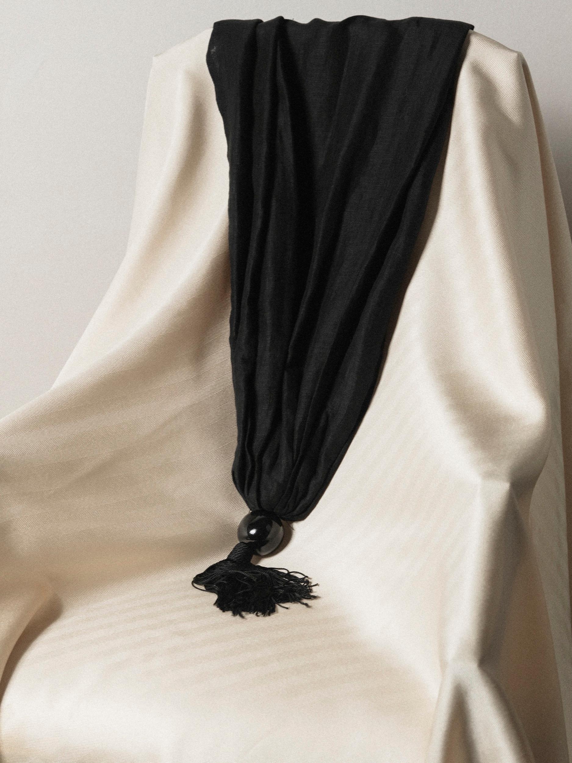 1990's Donna Karan Scarf Shawl w/ Oversized Bead and Tassel 3
