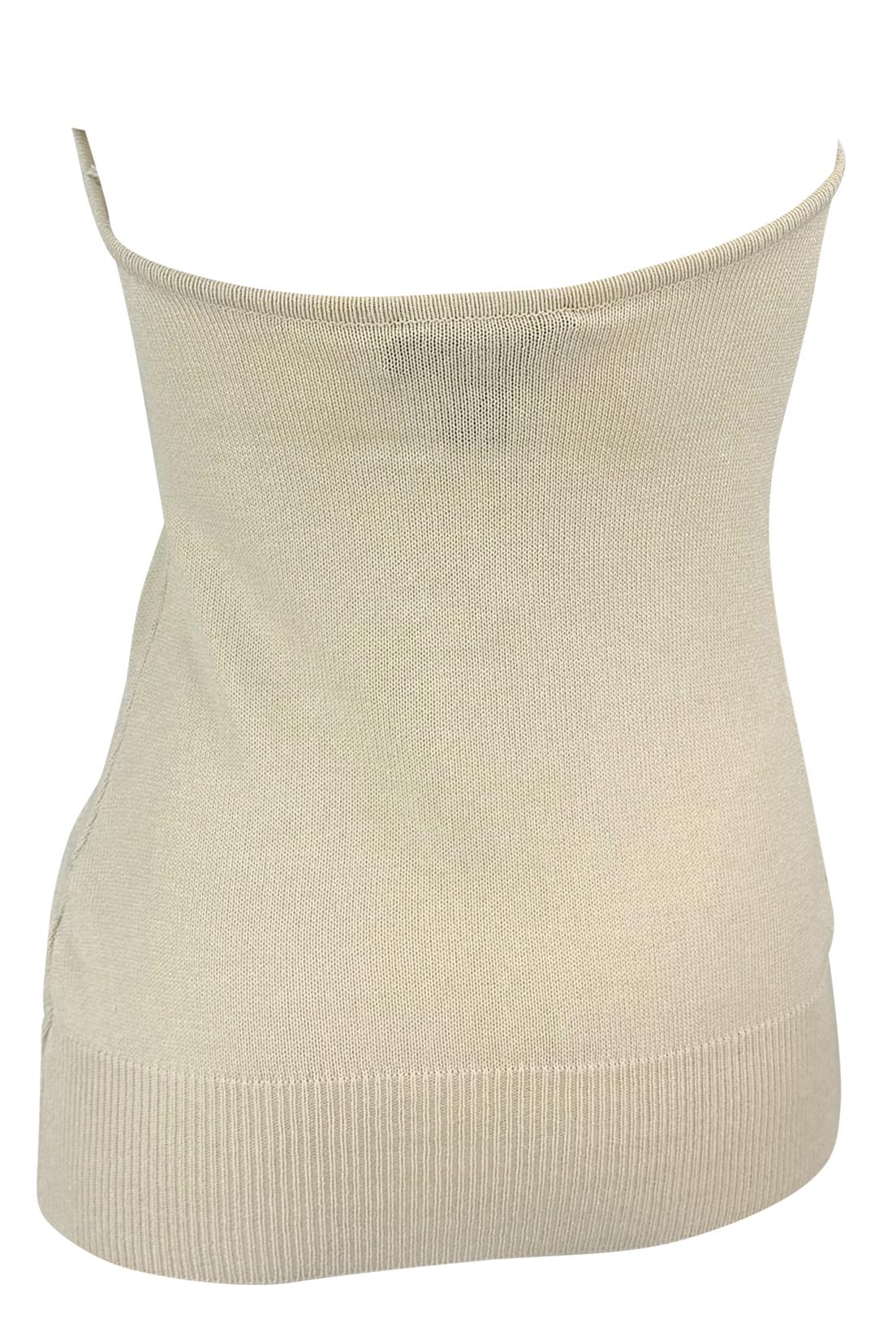 1990s Donna Karan Semi-Sheer Button Up Off-White Halter Neck Stretch Knit Top In Excellent Condition In West Hollywood, CA