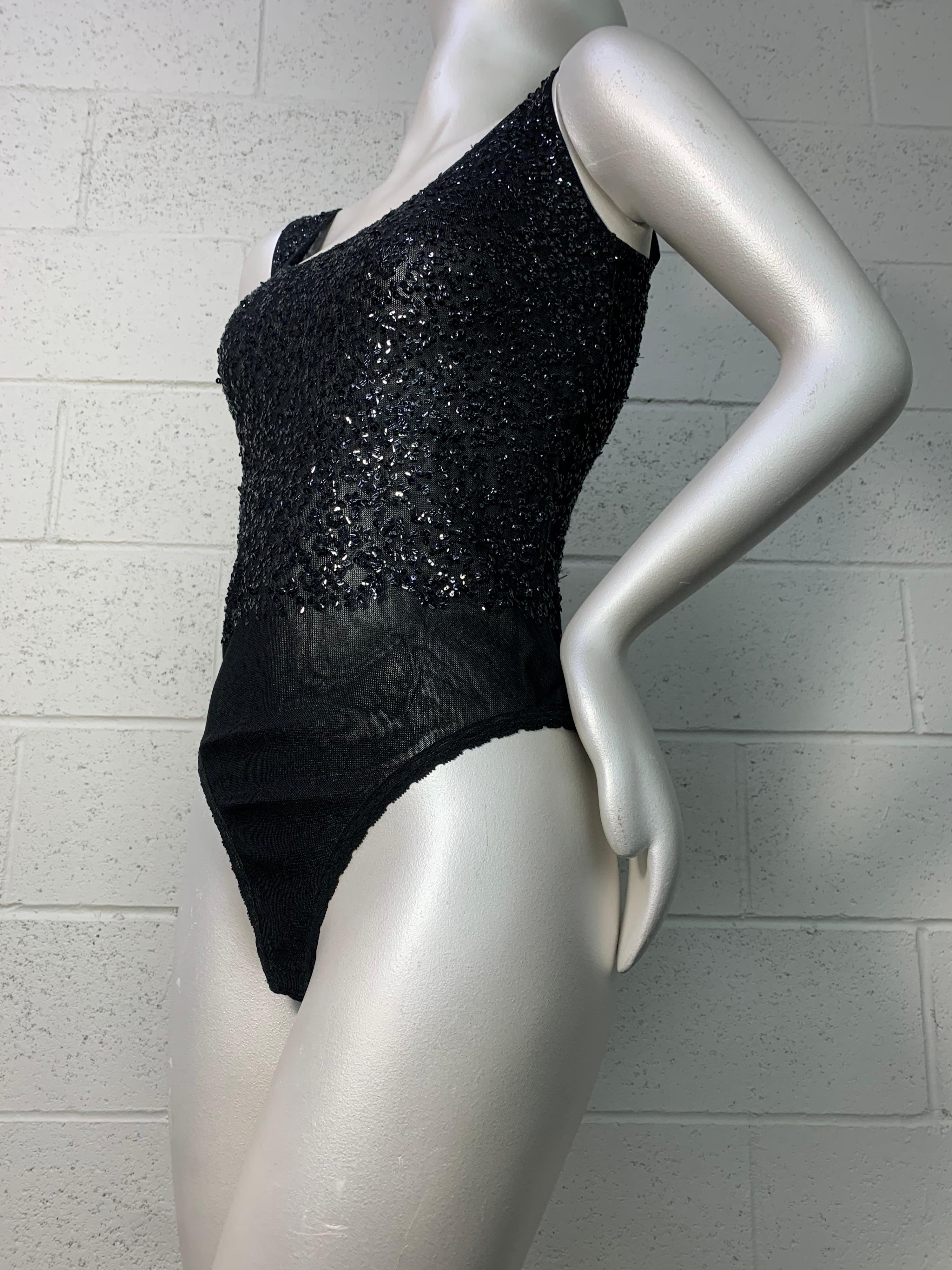 1990er Donna Karan durchscheinender Bodysuit im Tank-Stil mit Pailletten  im Angebot 3