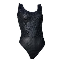 1990s Donna Karan Sequined Sheer Tank-Style Bodysuit