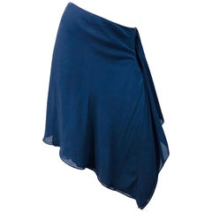 Vintage 1990s Donna Karan Size 4 Navy Blue Rayon Handkerchief HemVintage 90s Wrap Skirt