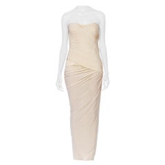 1990's Donna Karen Strapless Oyster White Jersey Gown With Built In Bustier