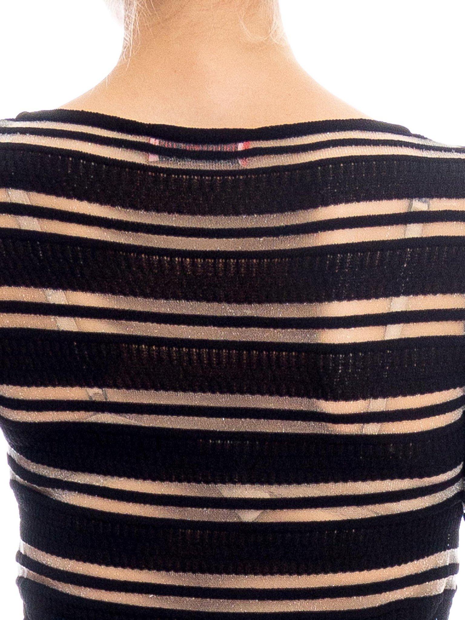 1990S DOROTHEE BIS Black & Silver Metallic Sheer Stripe Knit Dress For Sale 2