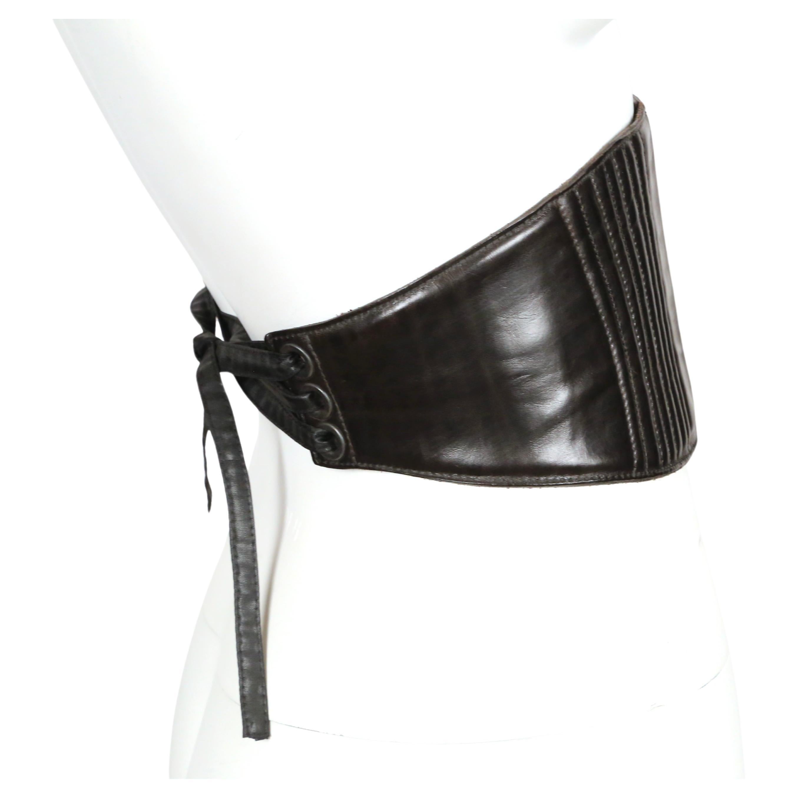 Black 1990's DRIES VAN NOTEN black leather corset belt For Sale