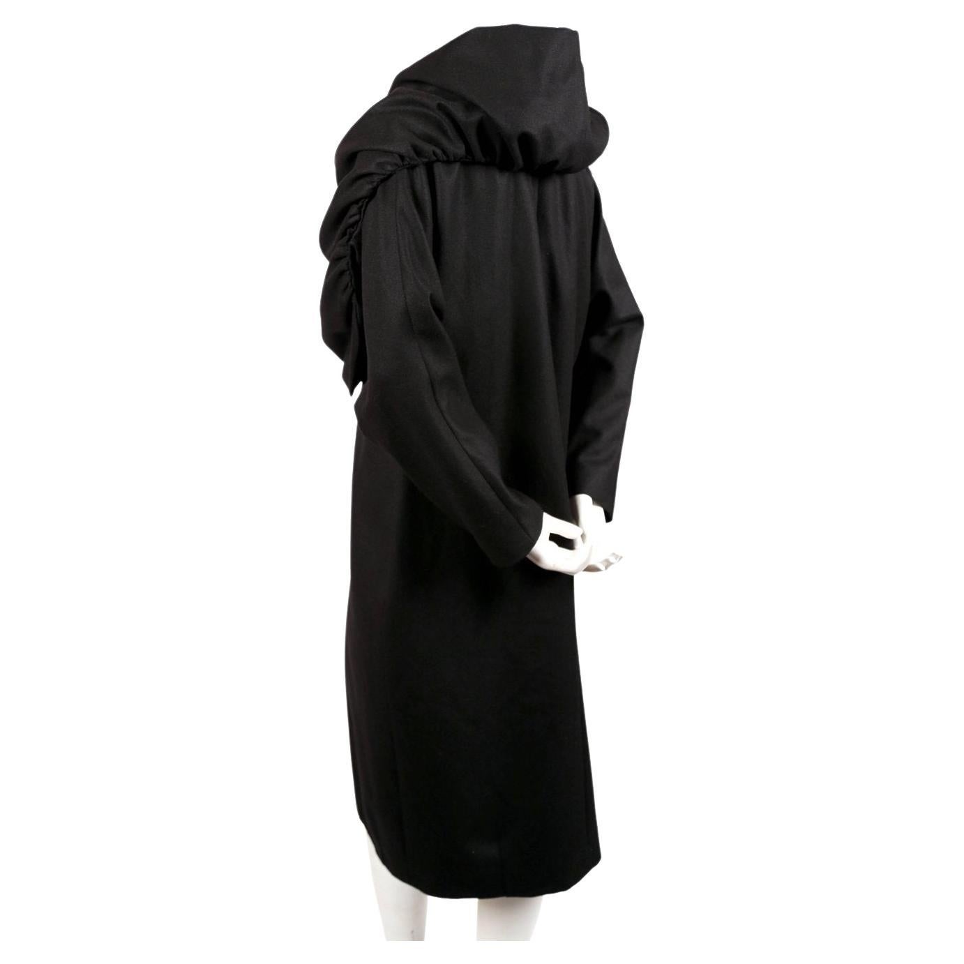 1990's DRIES VAN NOTEN black wool coat with dramatic shawl collar In Good Condition For Sale In San Fransisco, CA