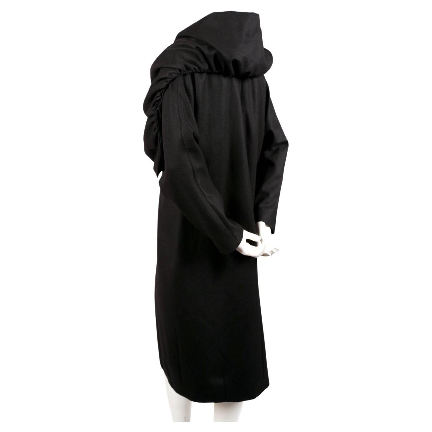 Black 1990's DRIES VAN NOTEN black wool coat with dramatic shawl collar For Sale
