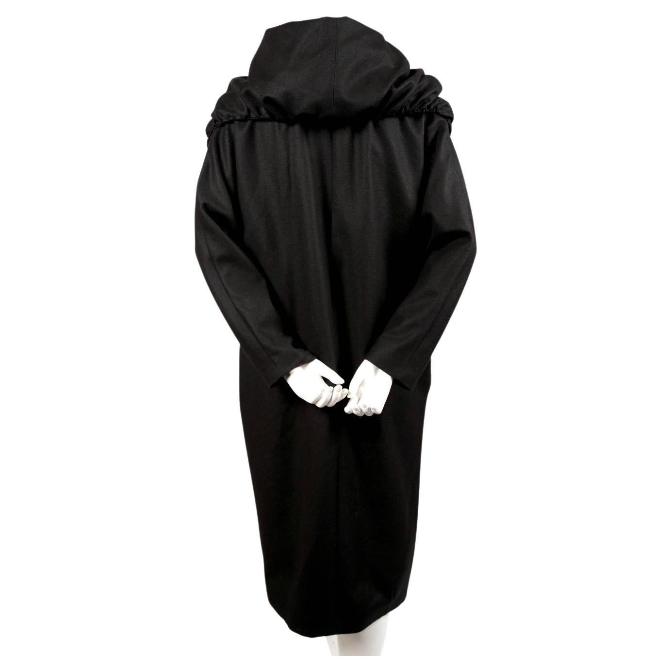 Women's or Men's 1990's DRIES VAN NOTEN black wool coat with dramatic shawl collar For Sale