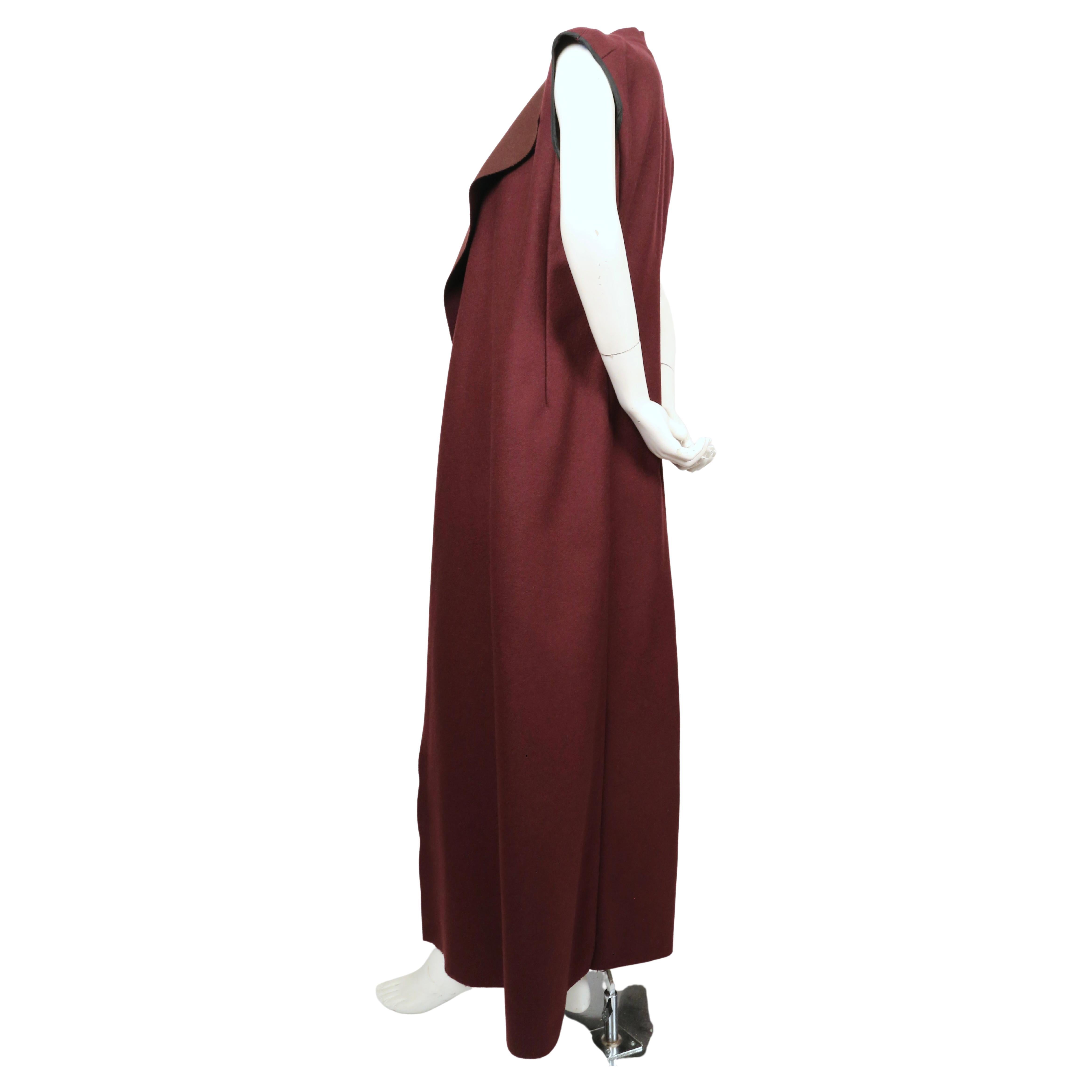 1990's DRIES VAN NOTEN maxi length burgundy wool sleeveless coat In Good Condition For Sale In San Fransisco, CA