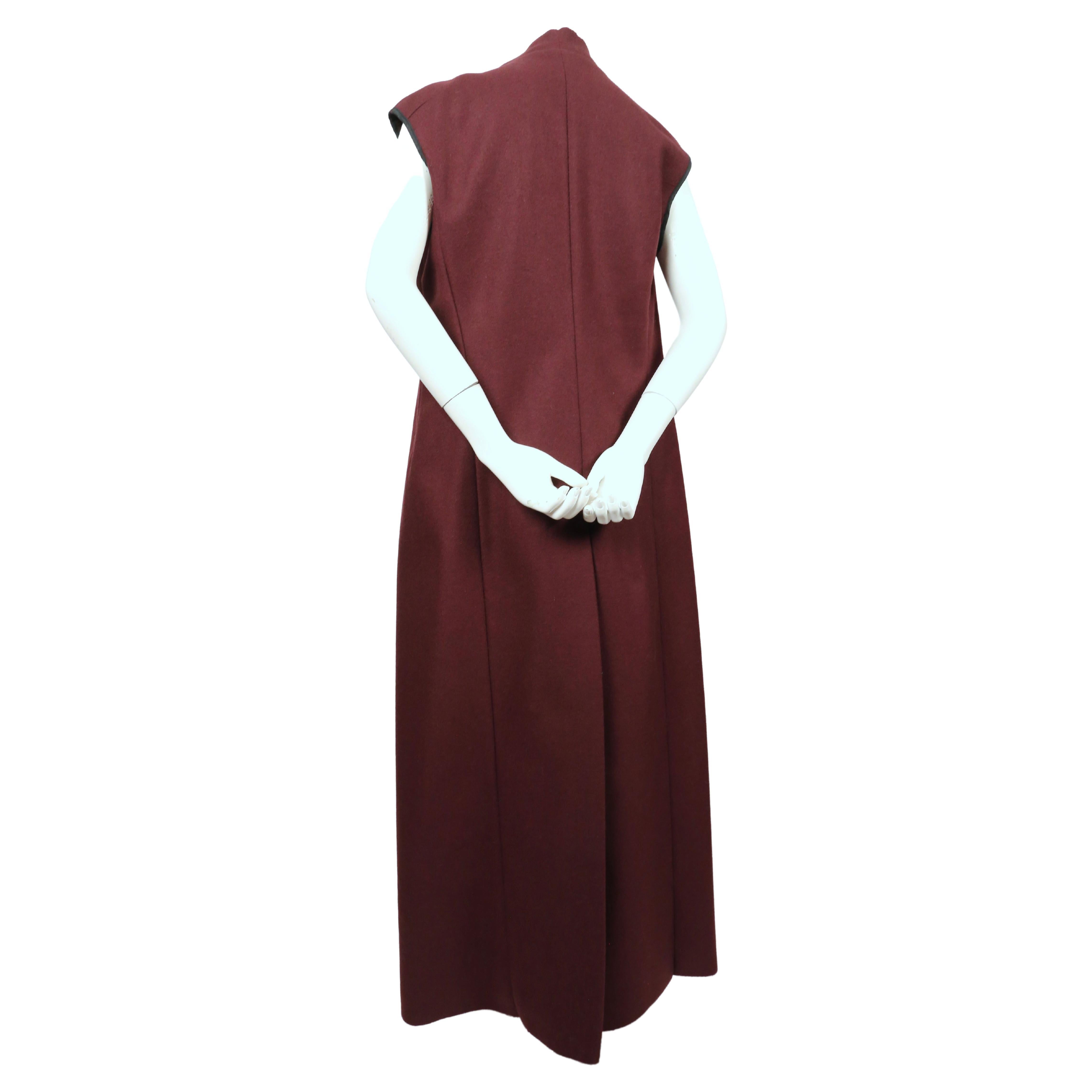 Women's or Men's 1990's DRIES VAN NOTEN maxi length burgundy wool sleeveless coat For Sale