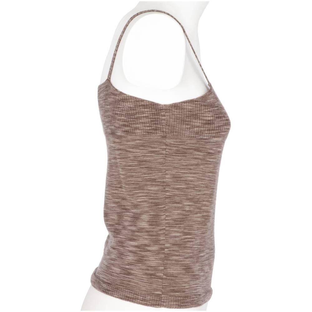 Dries Van Noten melange dove grey merino wool knit tank top. Model with thin shoulder straps, wide neckline and tight fit.

Size: M

Flat measurements
Height: 52 cm
Bust: 38 cm

Product code: X5013

Composition: 100% Merino wool

Condition: Very