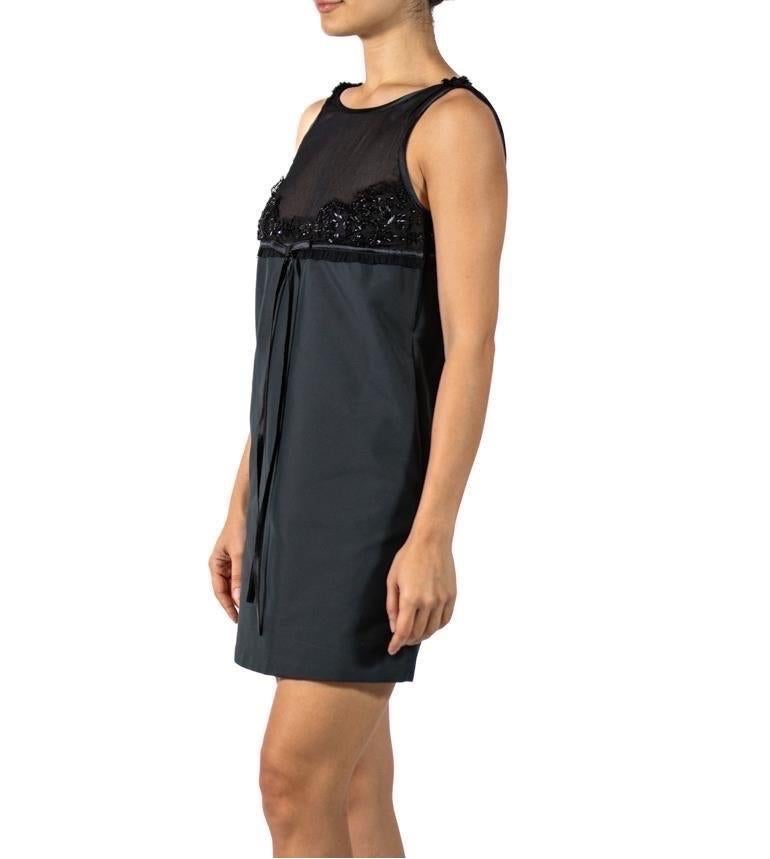 1990S DSQUARED Black Cotton & Poly Cocktail Dress With Sheer Neck And Beaded De In Excellent Condition In New York, NY