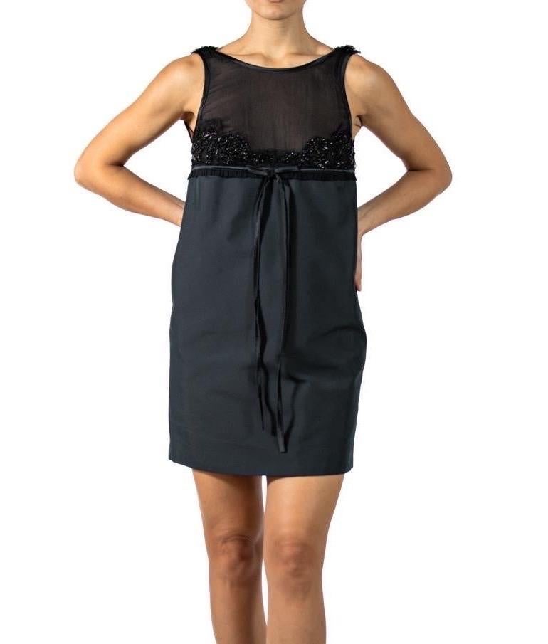 Women's 1990S DSQUARED Black Cotton & Poly Cocktail Dress With Sheer Neck And Beaded De