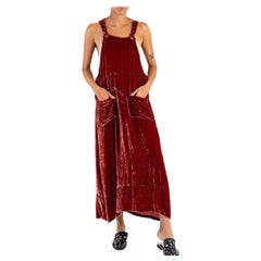 Vintage 1990S Dusty Rose Silk & Rayon Crushed Velvet Overalls Style Dress With Large Bu