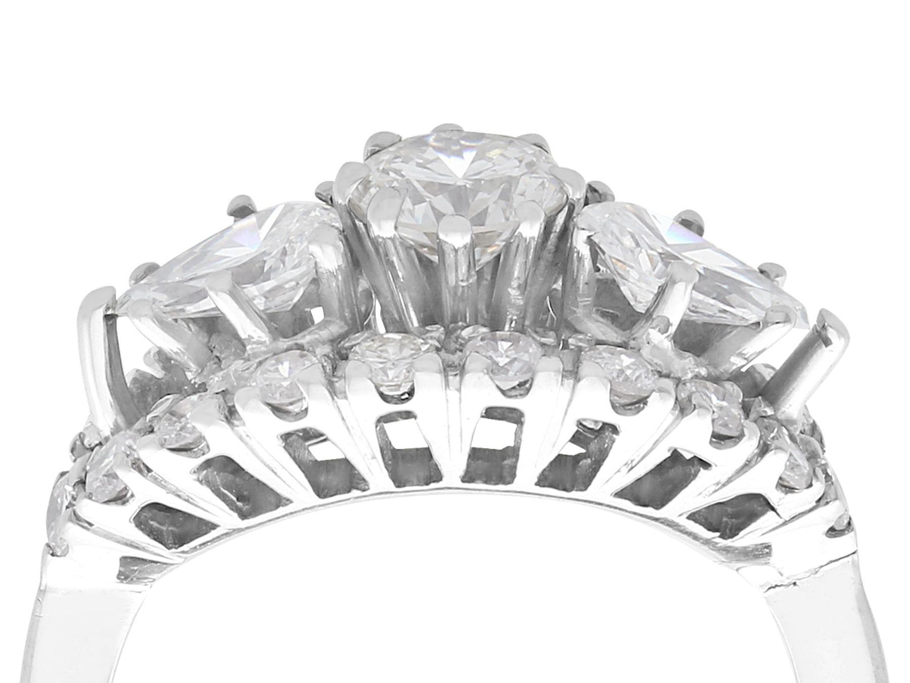A stunning vintage Dutch 1.77 carat diamond and 18 karat white gold marquise shaped dress ring; part of our diverse diamond jewelry and estate jewelry collections.

This stunning, fine and impressive cocktail ring has been crafted in 18k white