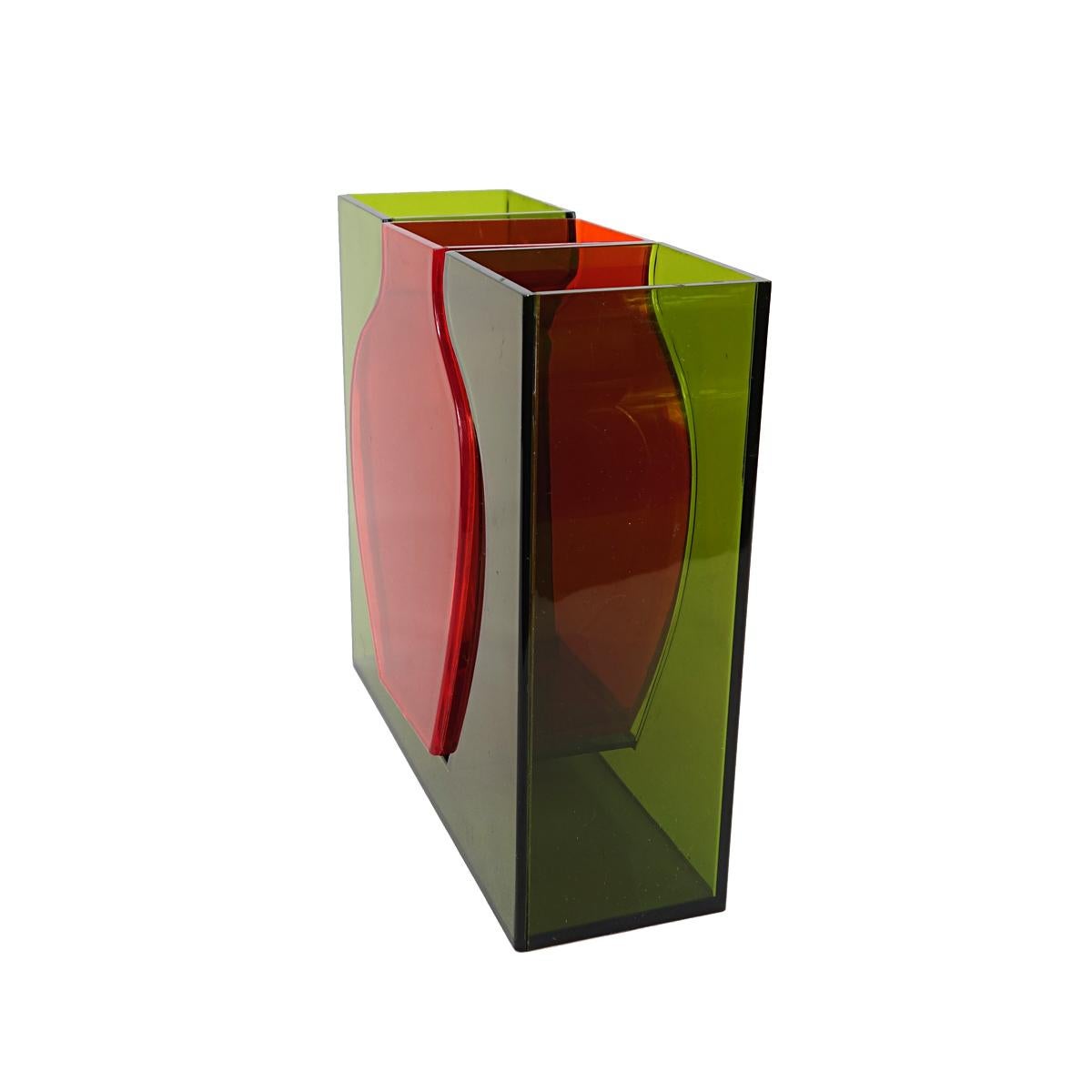 Late 20th Century 1990s Dutch Design Plexiglass Red Vase Within a Green Vase For Sale