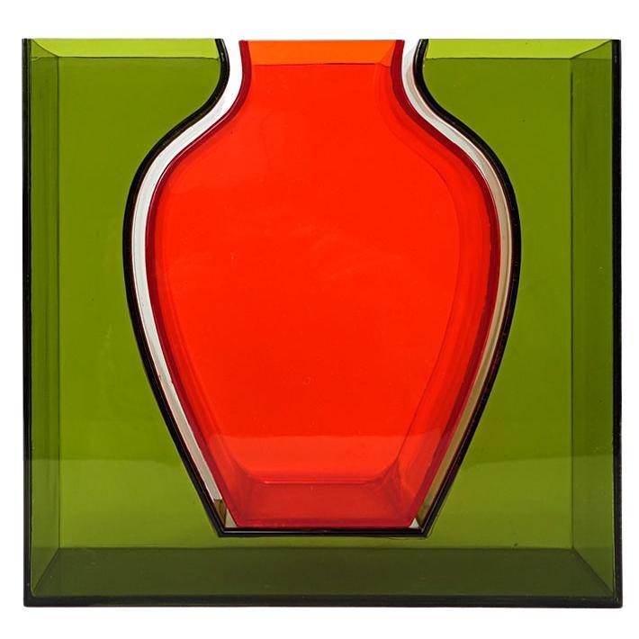 1990s Dutch Design Plexiglass Red Vase Within a Green Vase