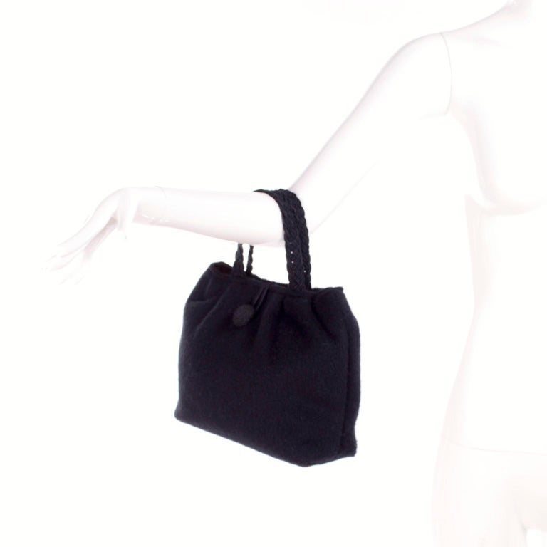 1990s Early Kate Spade Black Mohair Wool Handbag With Double Braided