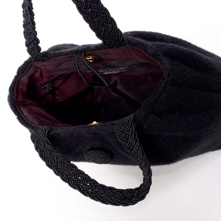 1990s Early Kate Spade Black Mohair Wool Handbag With Double Braided