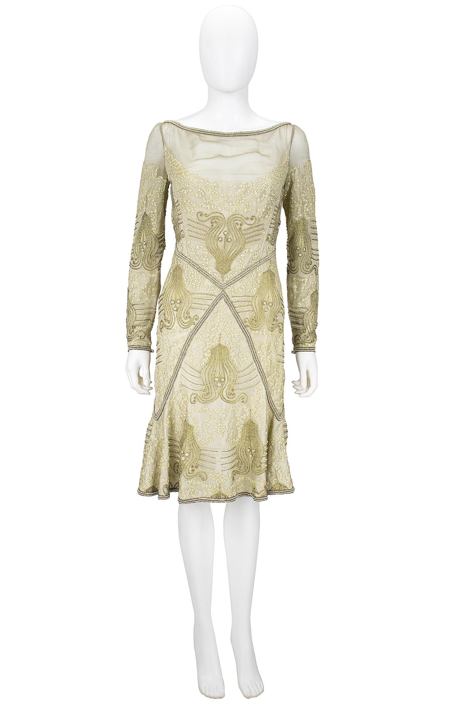 Eavis & Brown London Bronze Gold Beaded Silk Chiffon Cocktail Dress 3