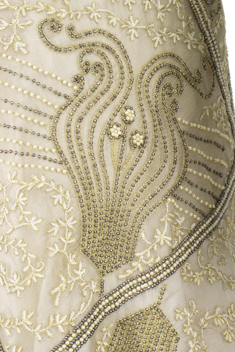 Eavis and Brown London Bronze Gold Beaded Silk Chiffon Cocktail Dress