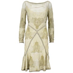 Eavis & Brown London Bronze Gold Beaded Silk Chiffon Cocktail Dress