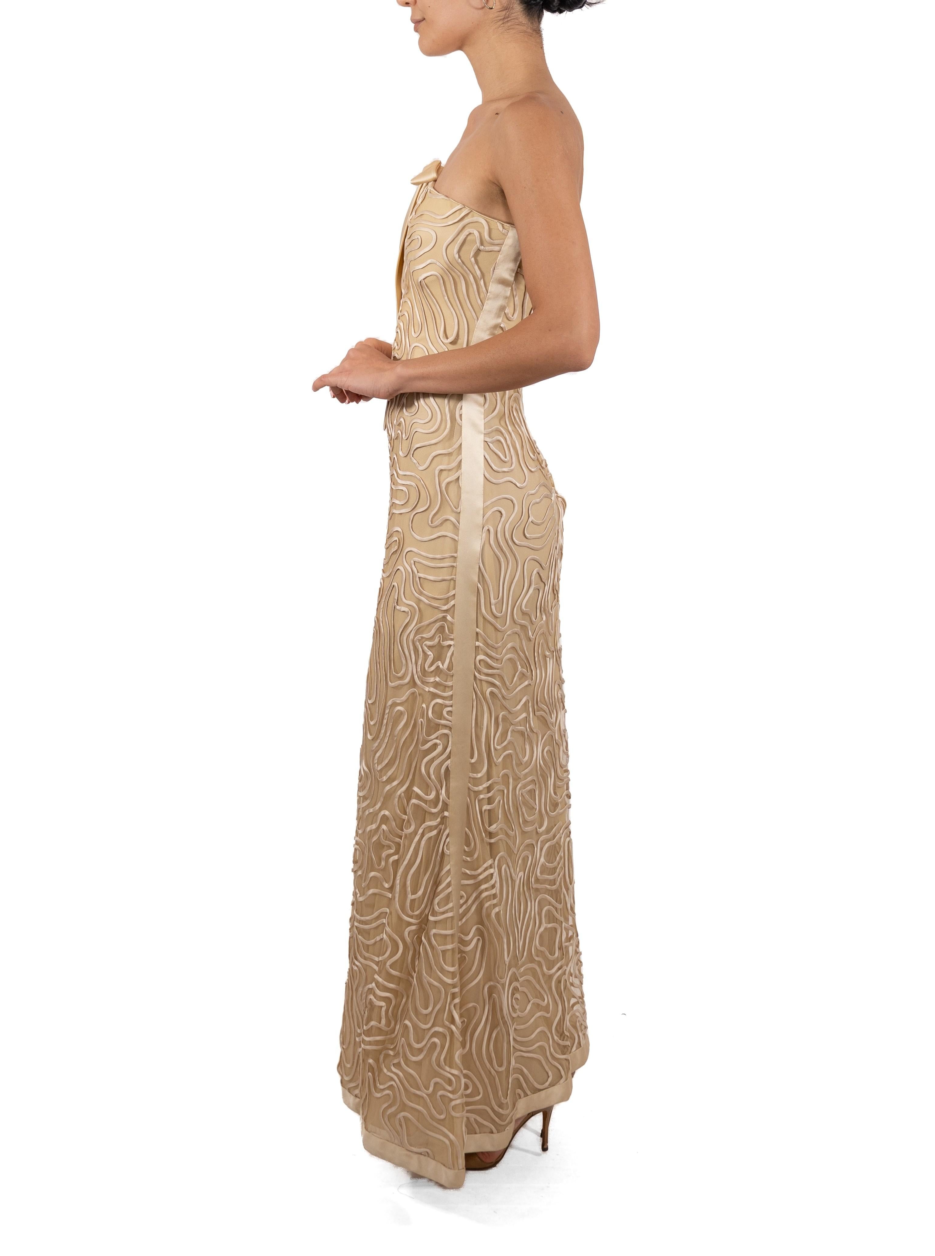 Brown 1990S Ecru & Ivory Silk Cord Embroidered Tulle Gown For Sale
