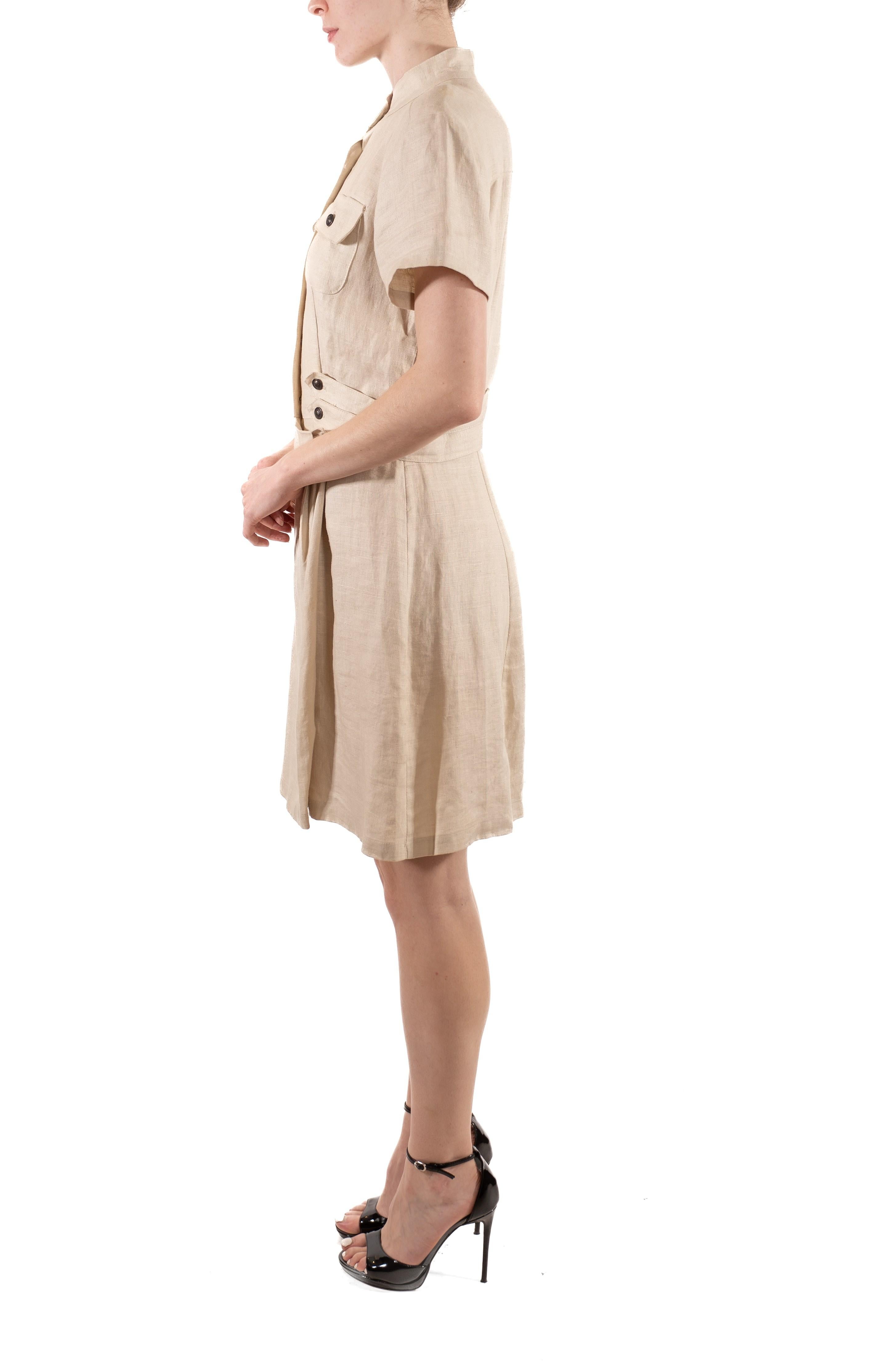 Beige 1990S Grenouillère en lin écru en vente