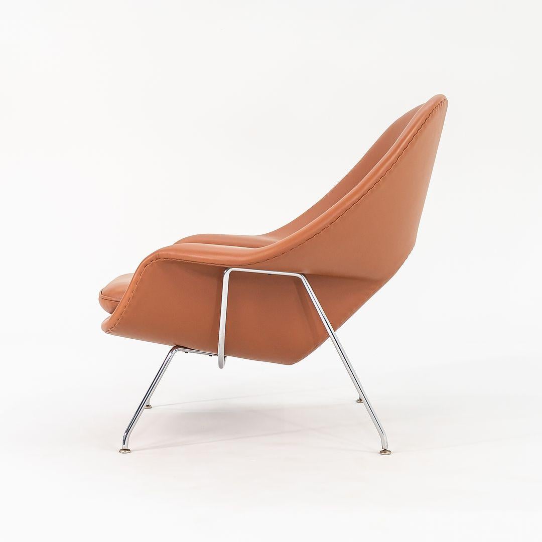 Acier Chaise et pouf Eero Saarinen des années 1990 en cuir cognac neuf modèle 70L & 74Y en vente