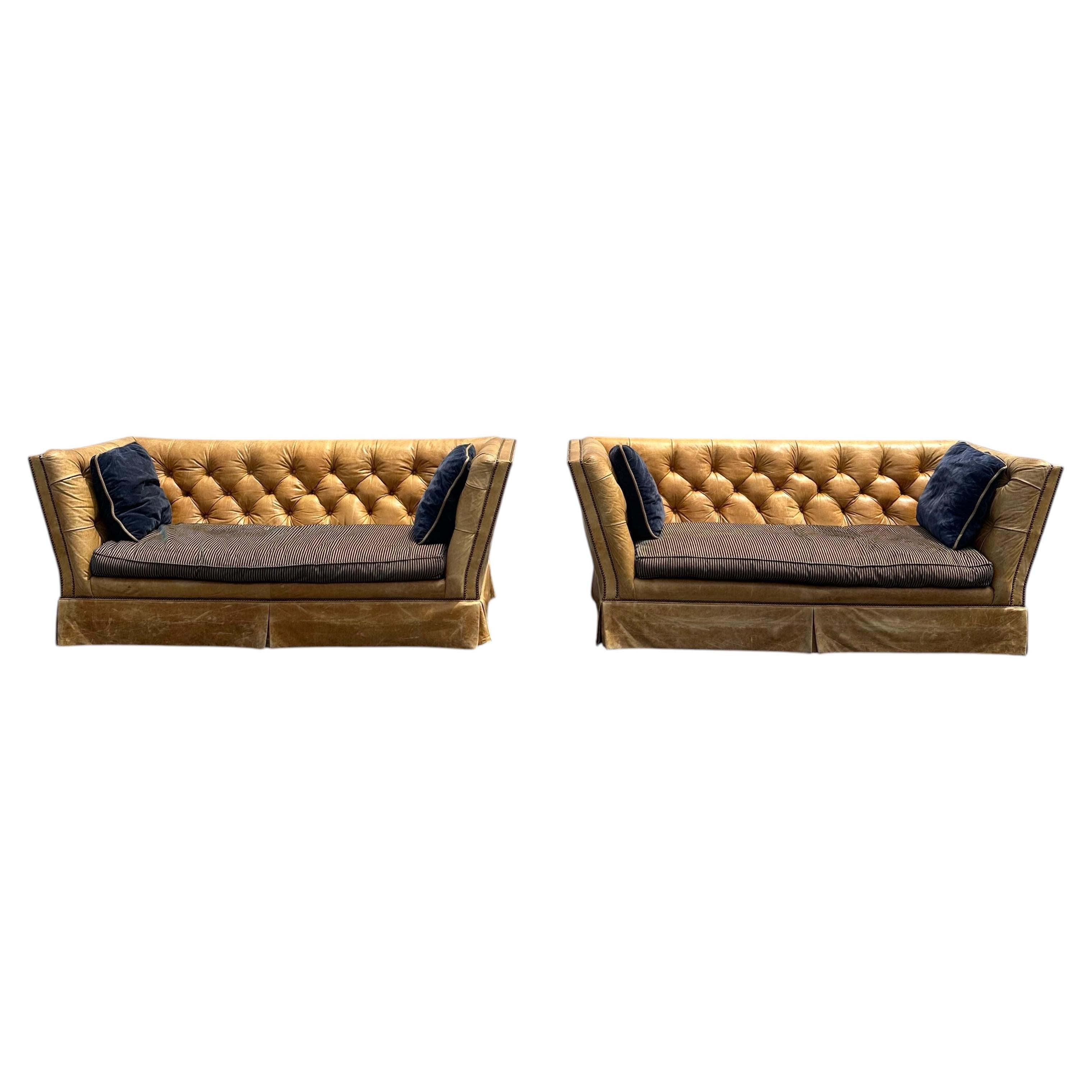 1990s EJ Victor Ralph Lauren Natural Leather Chesterfield Knole Sofa, Set of 2