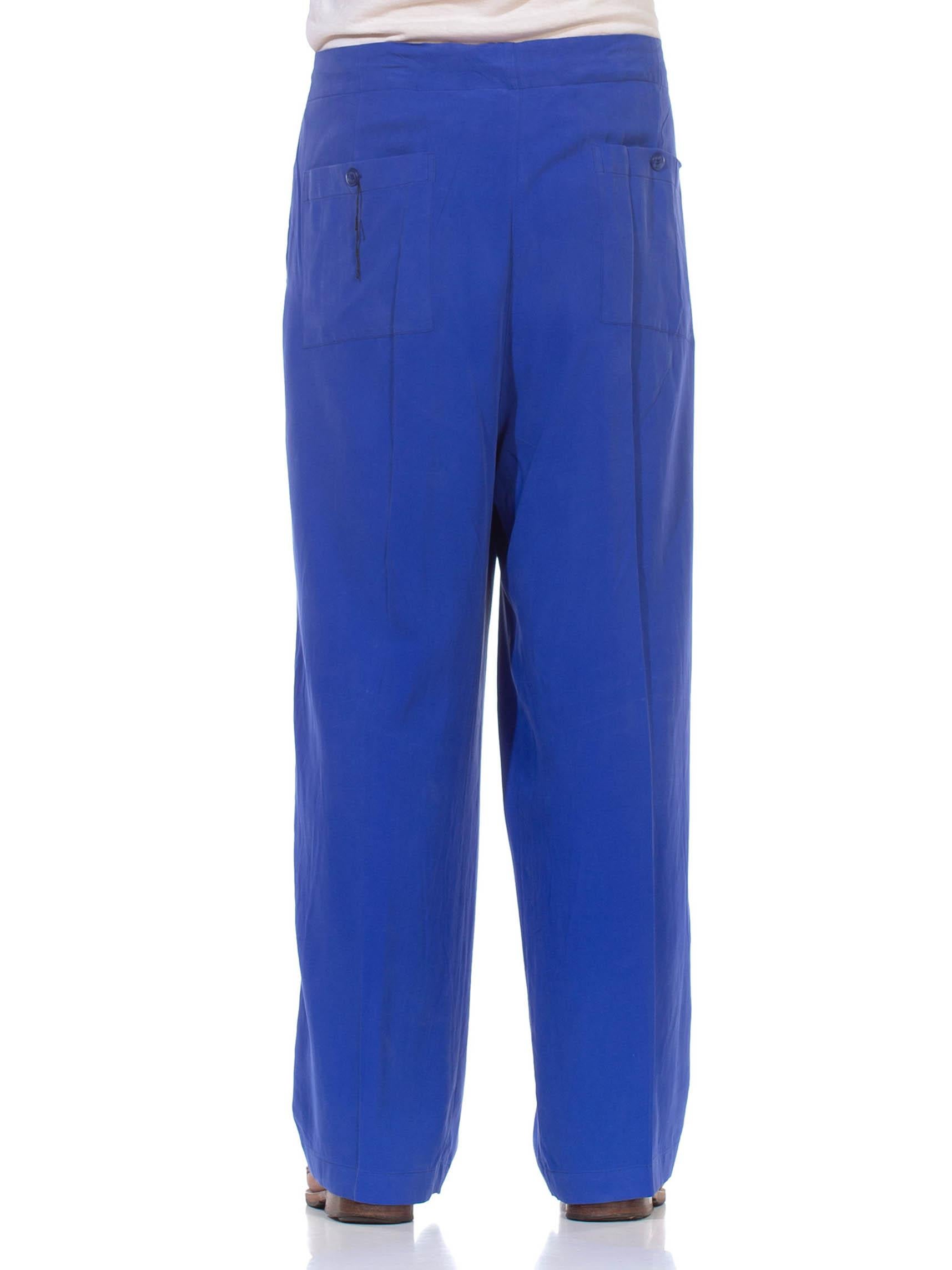 1990S Electric Blue Silk Pants For Sale 7