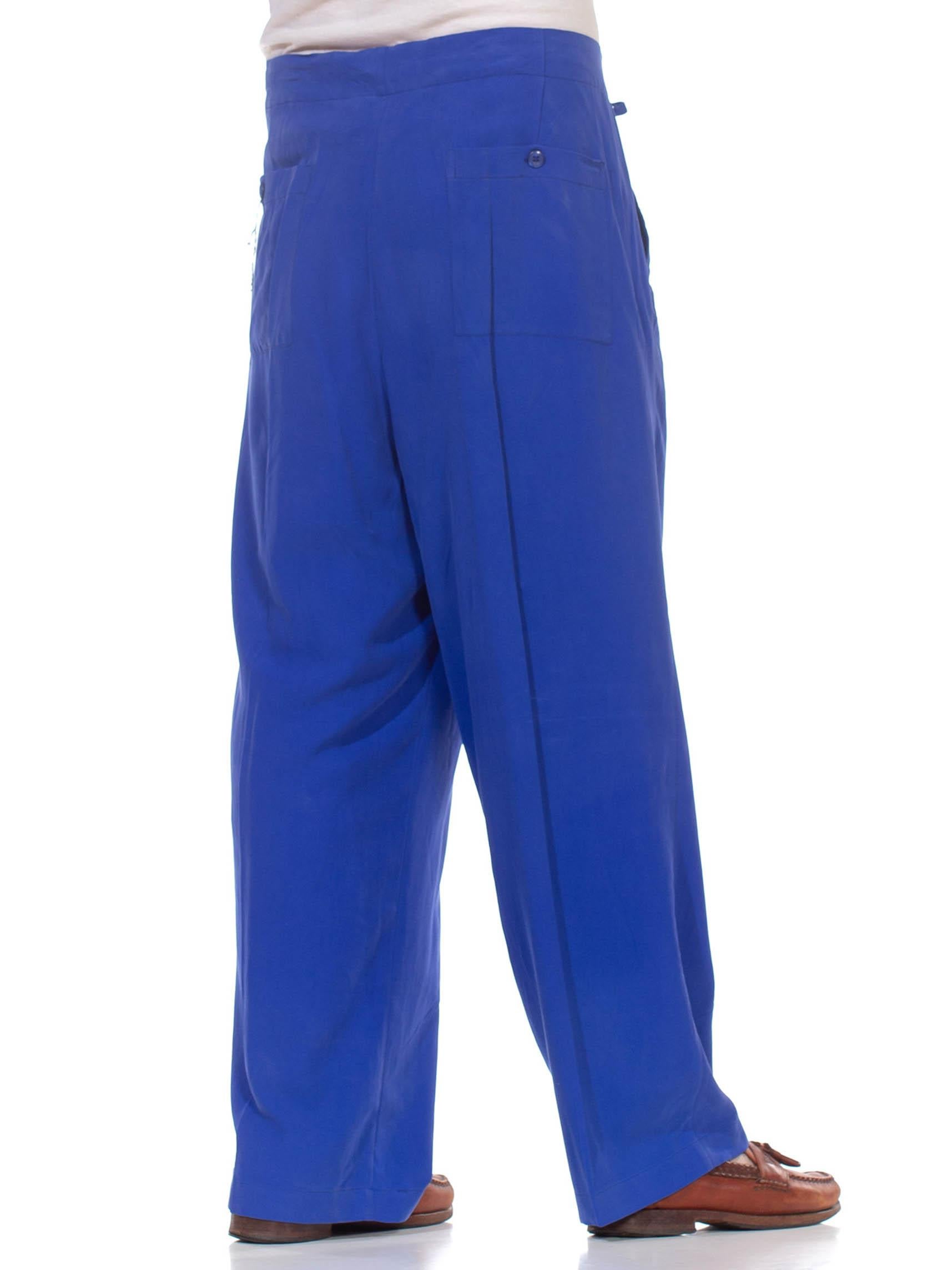 1990S Electric Blue Silk Pants In Excellent Condition For Sale In New York, NY