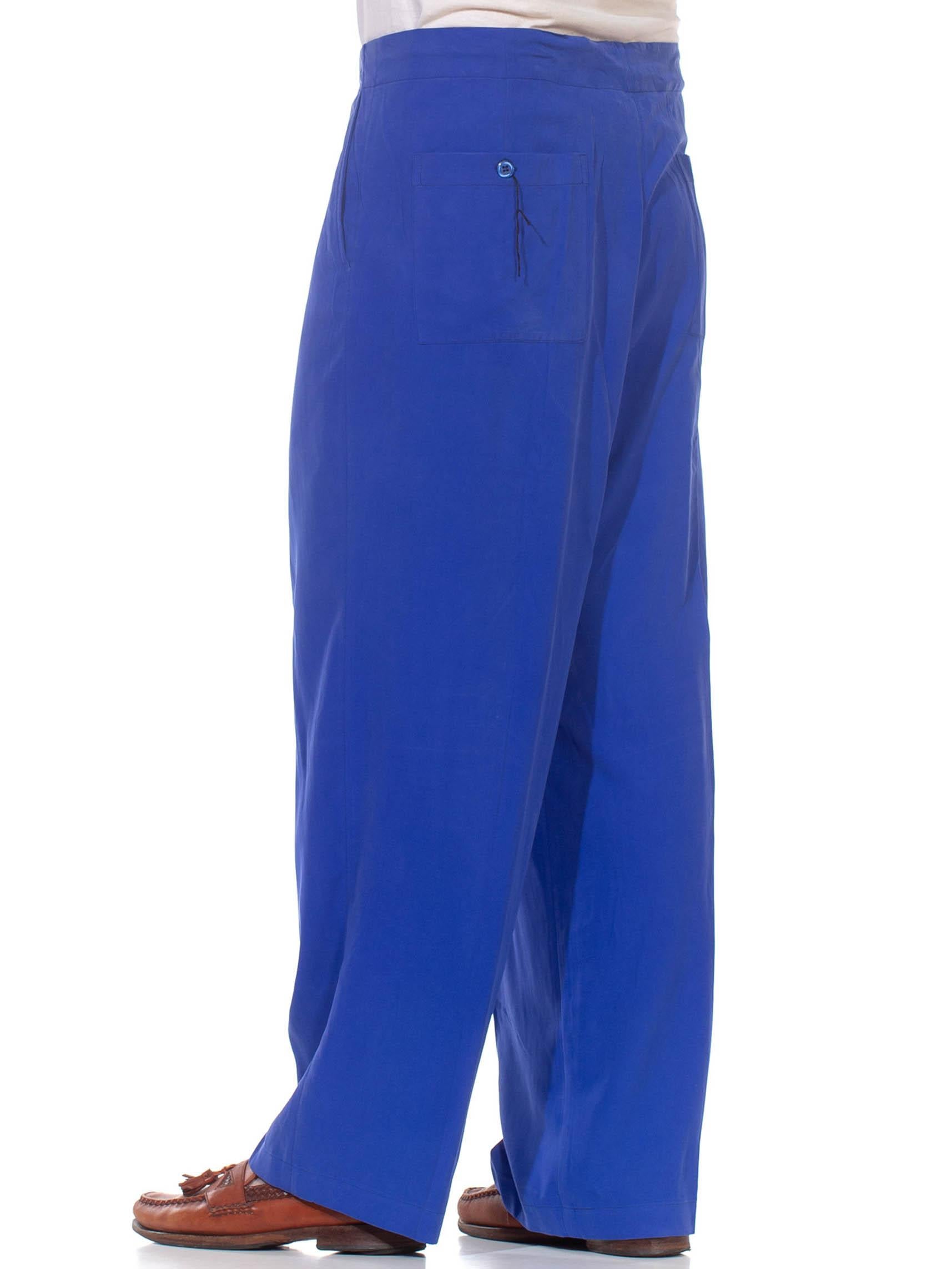 Men's 1990S Electric Blue Silk Pants For Sale