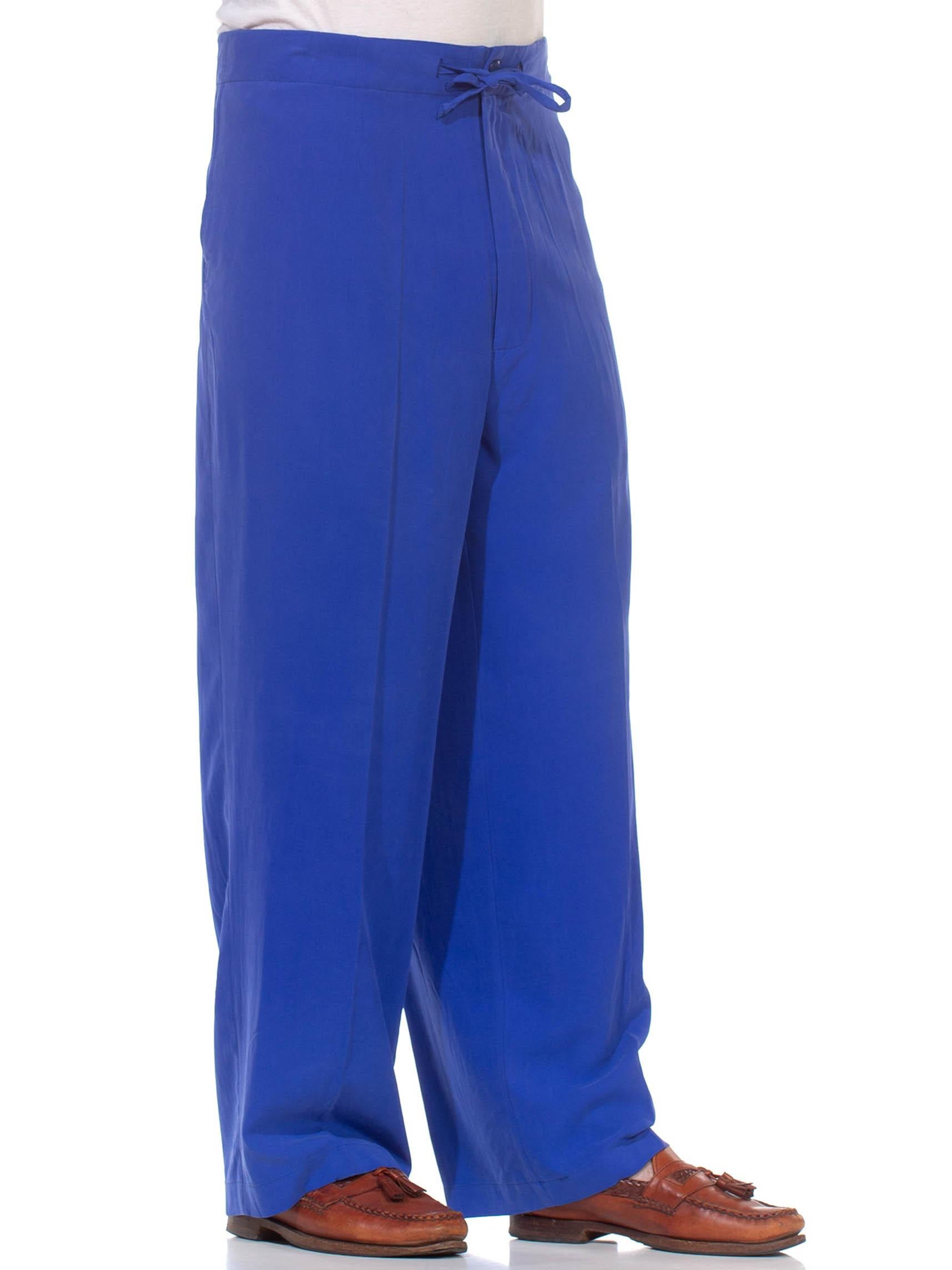 1990S Electric Blue Silk Pants For Sale 1