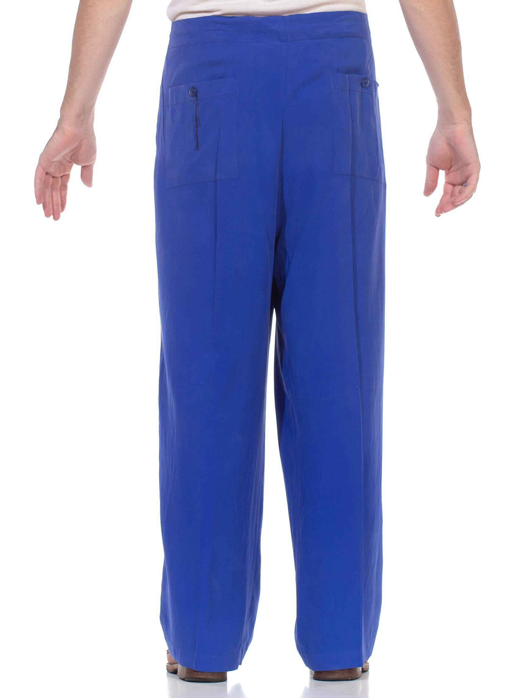 1990S Electric Blue Silk Pants For Sale 2