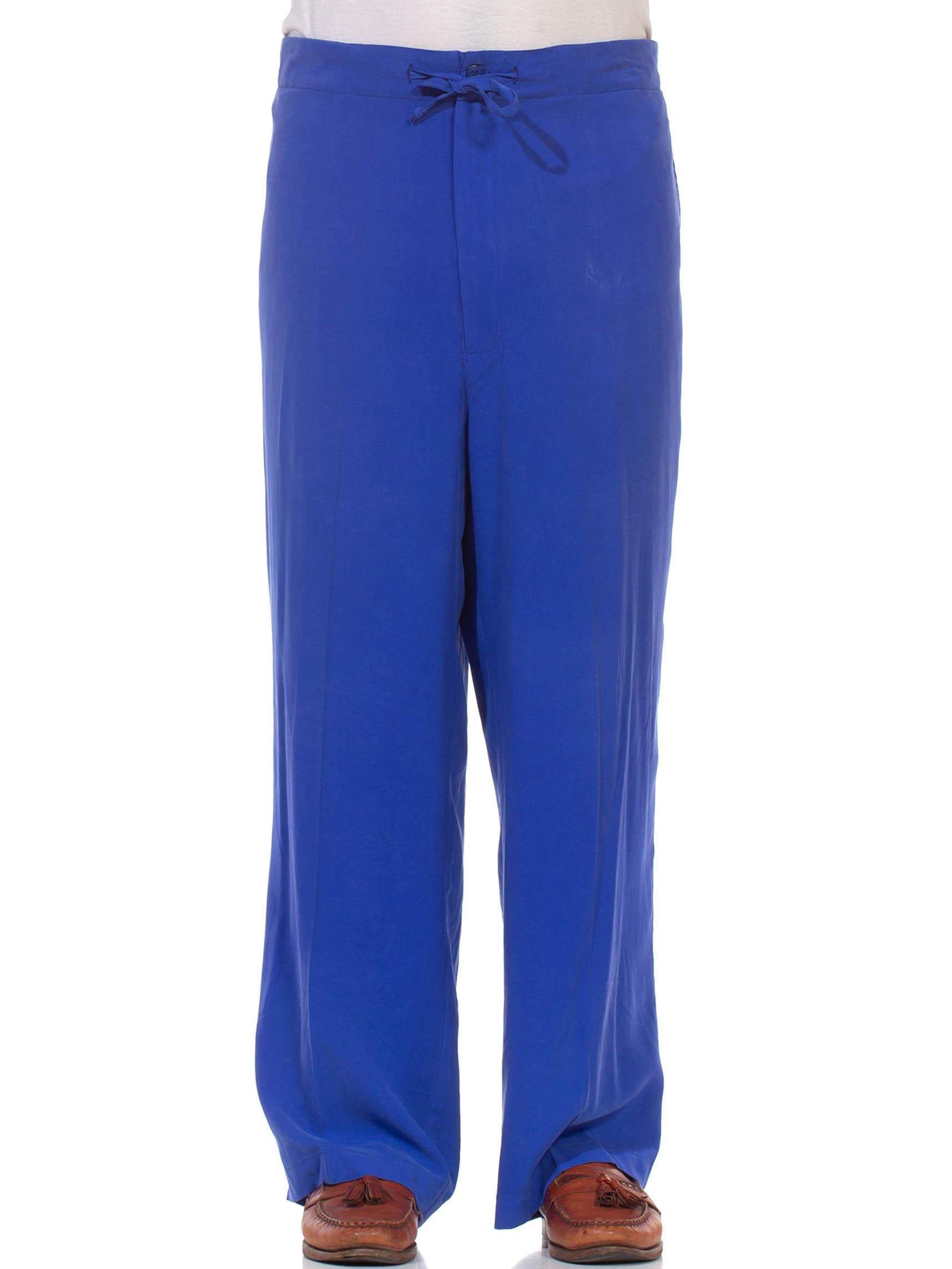 1990S Electric Blue Silk Pants For Sale 3