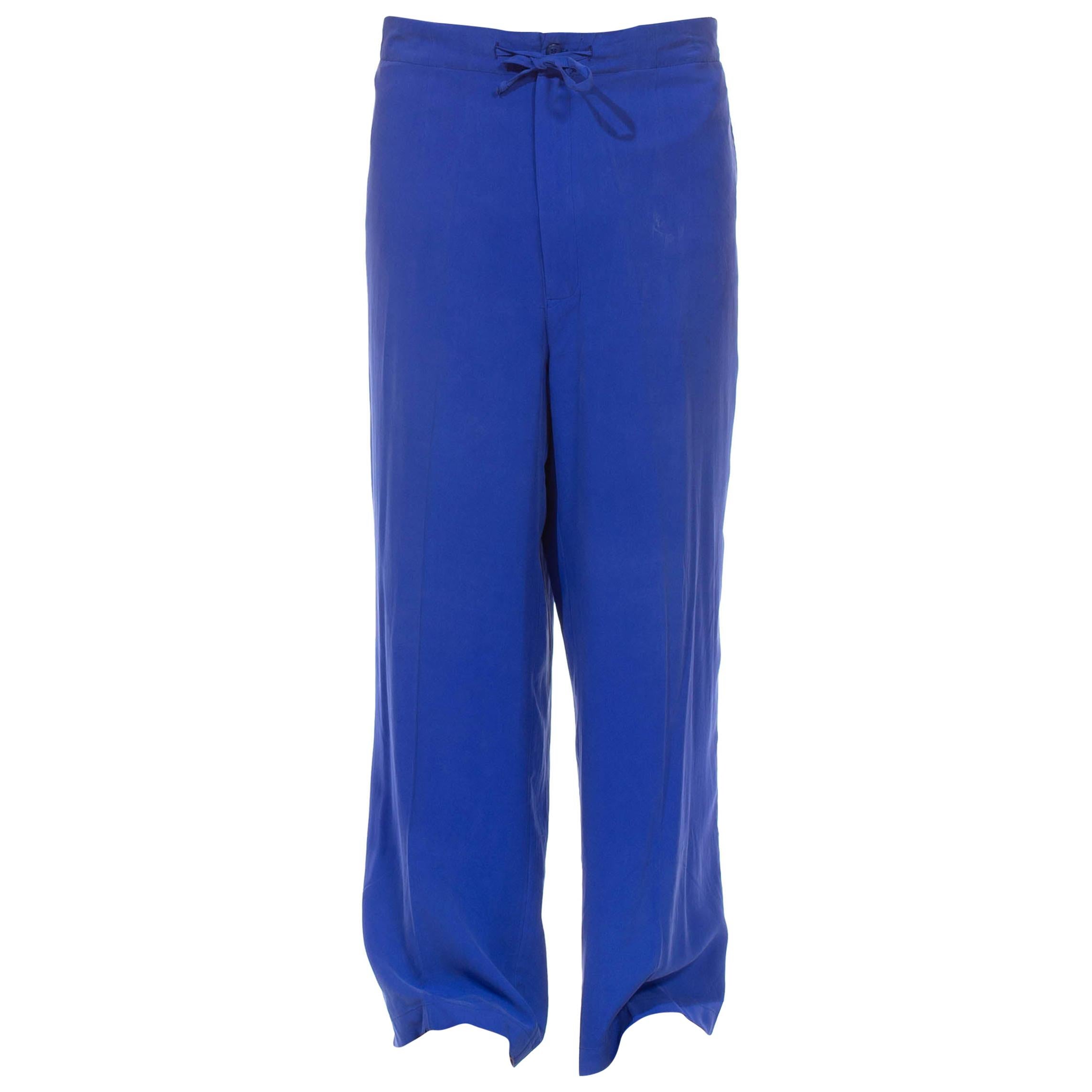 1990S Electric Blue Silk Pants For Sale